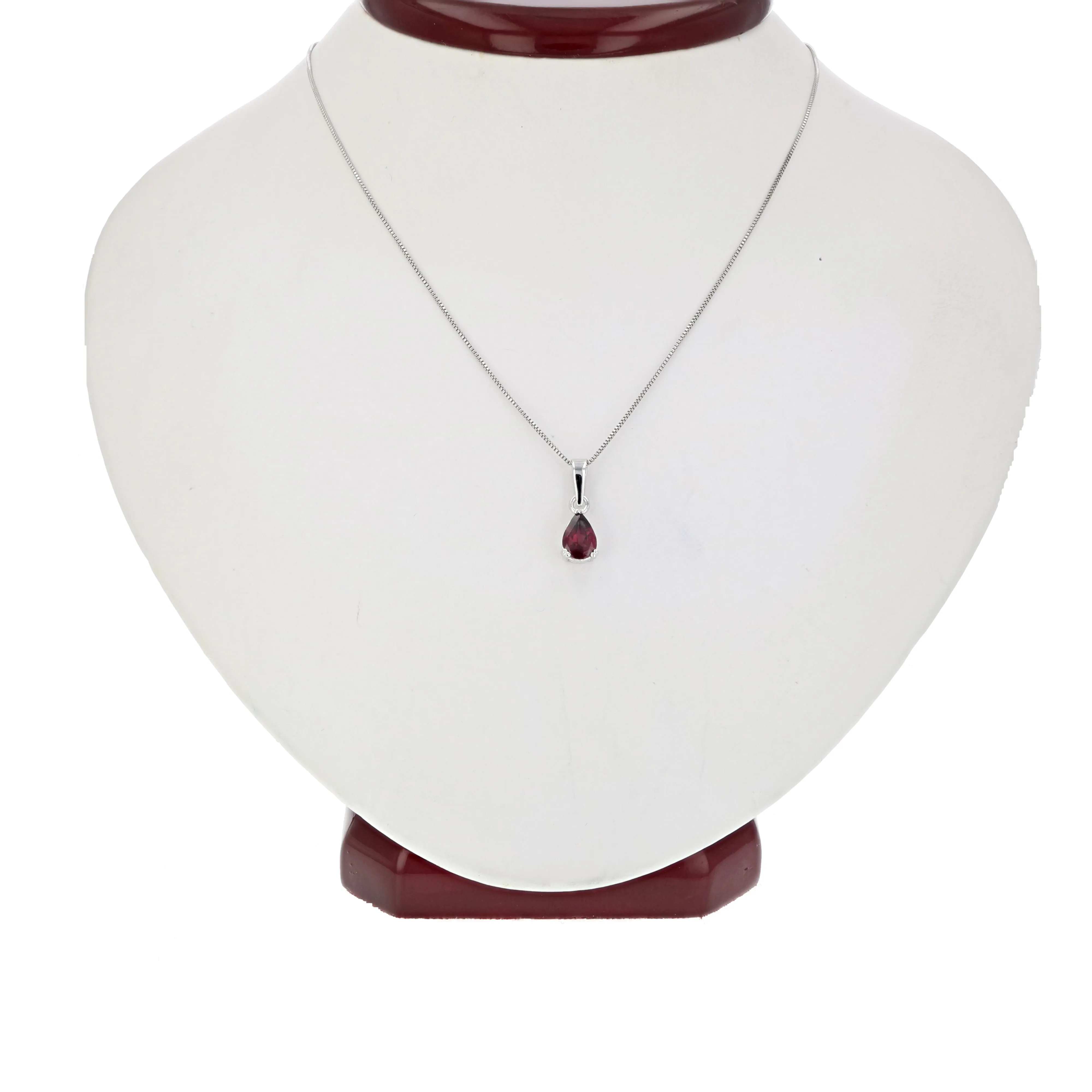 0.60 cttw Pendant Necklace, Garnet Pear Shape Pendant Necklace for Women in .925 Sterling Silver with Rhodium, 18 Inch Chain, Prong Setting