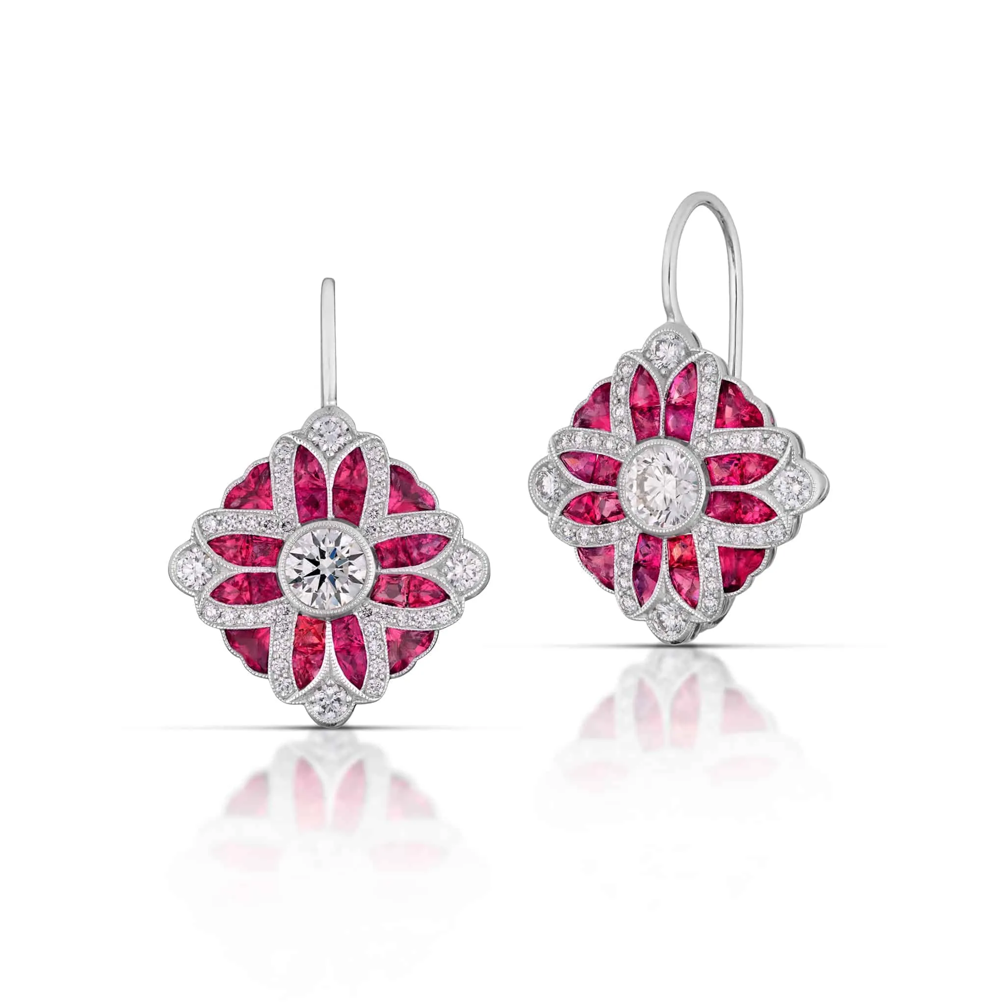 0.65 Carat Art Deco Style Diamond & Ruby Earrings