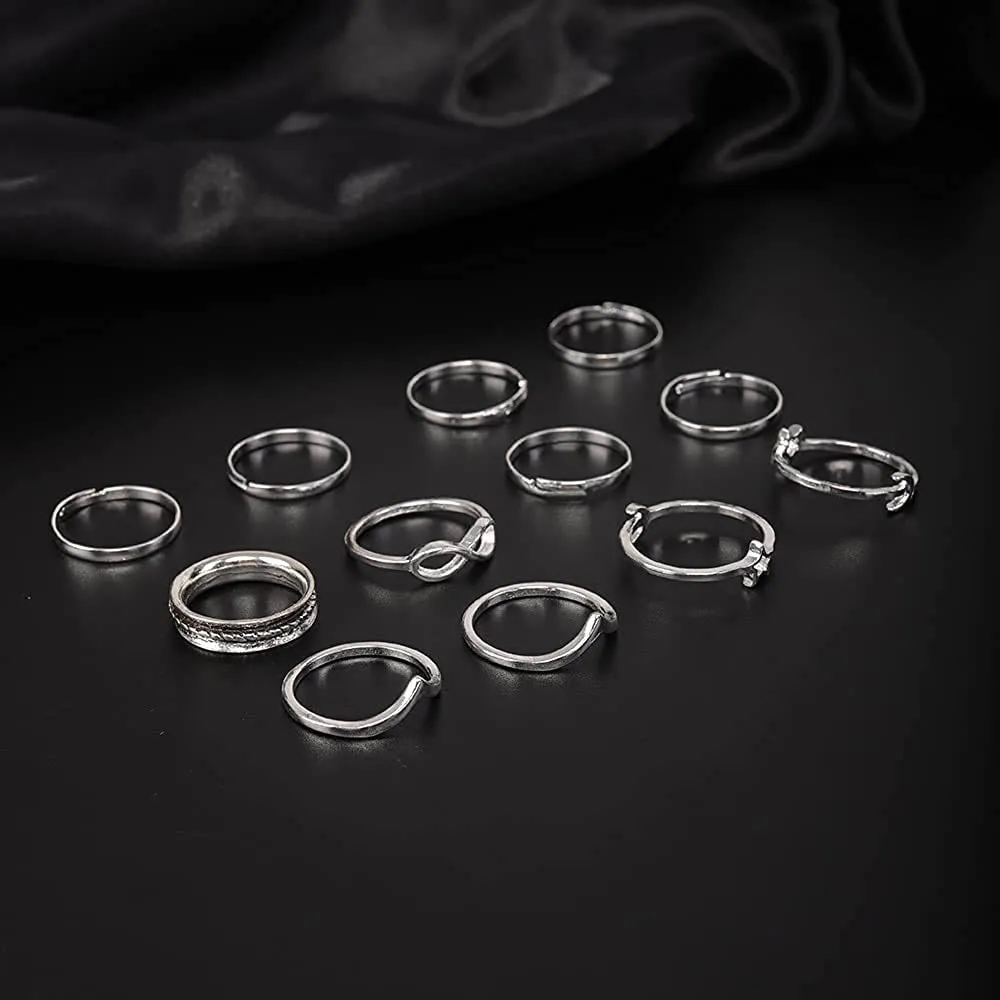 12-Pieces Set: Silver Rings for Teen