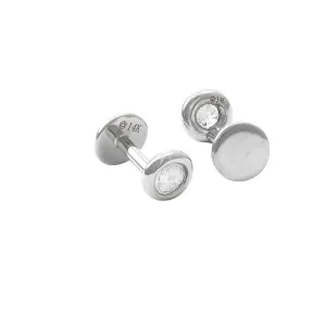 14 KT Disc Diamond Bezel Flat back Nap earrings white gold (Pair)