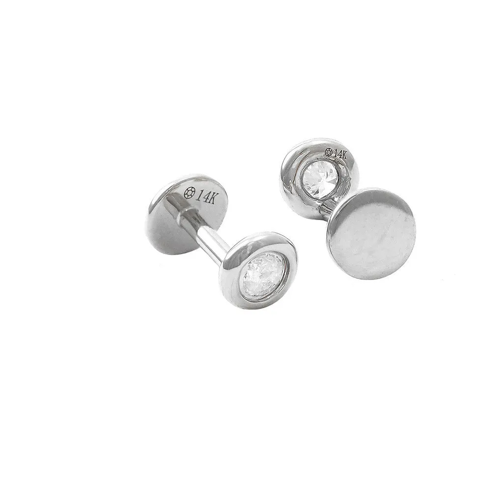 14 KT Disc Diamond Bezel Flat back Nap earrings white gold (Pair)
