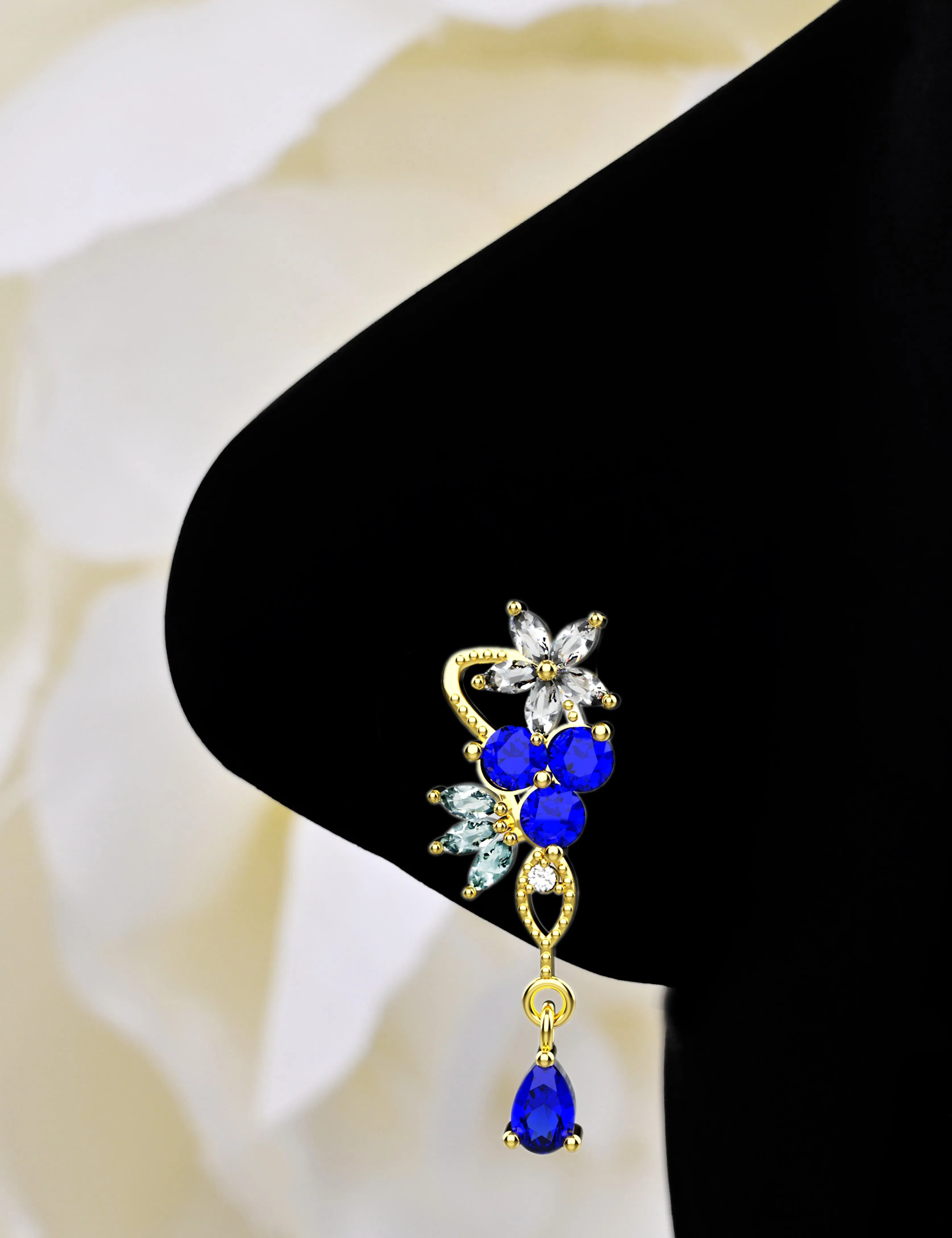 14k Gold Dangle Nose Ring – Sapphire Nose Stud Jewelry