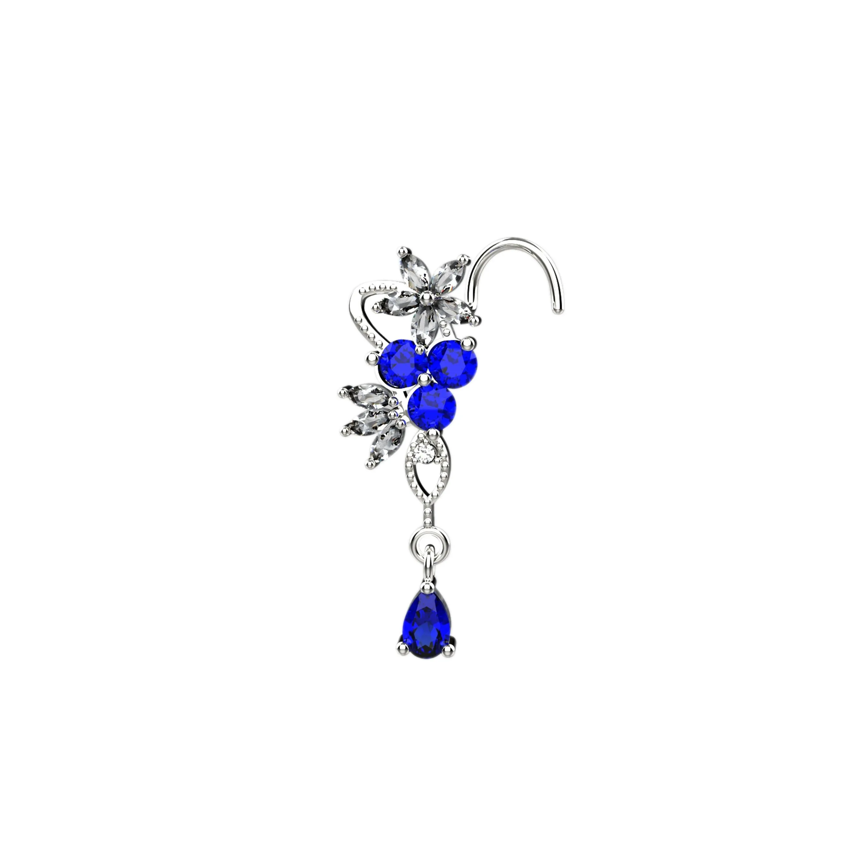 14k Gold Dangle Nose Ring – Sapphire Nose Stud Jewelry