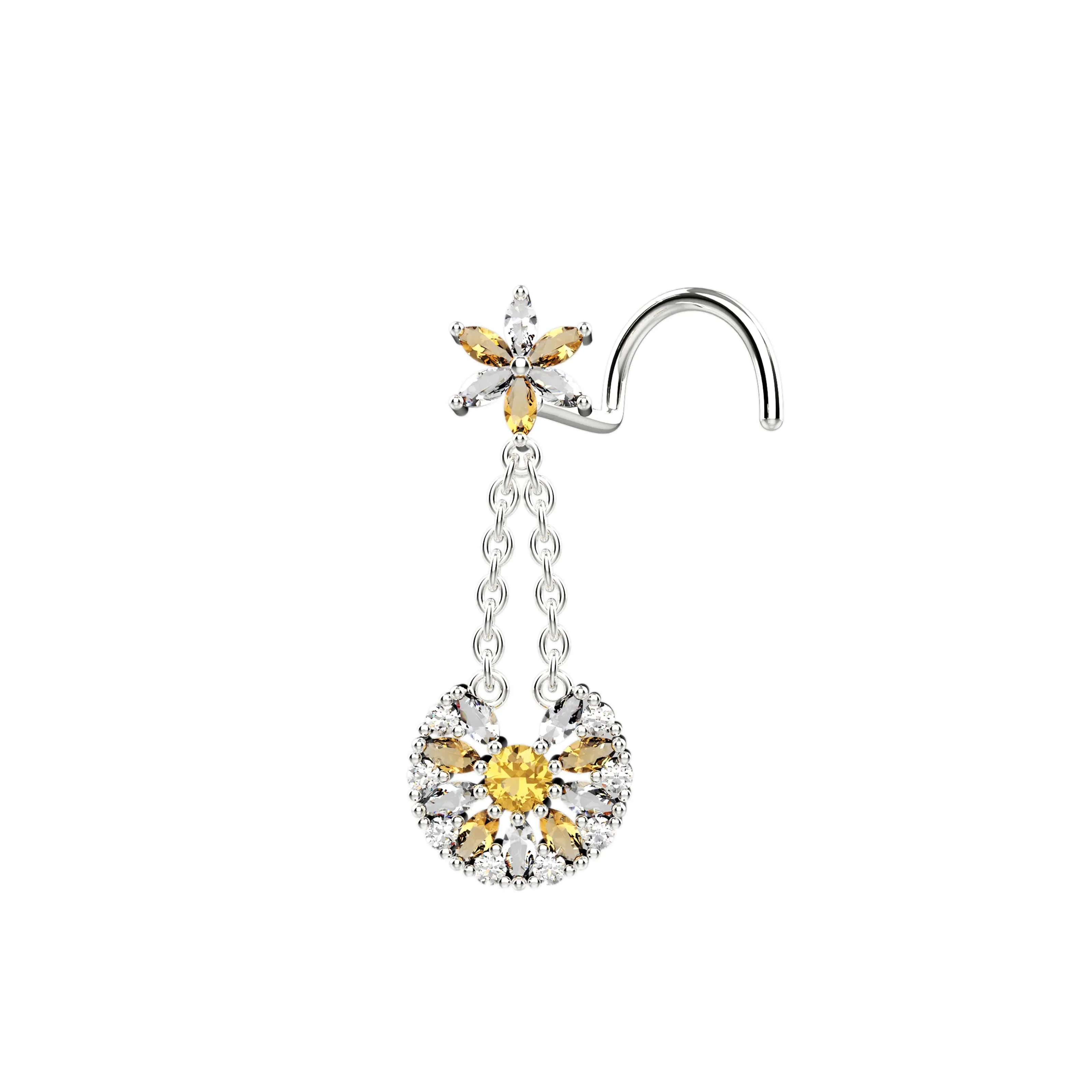 14K Gold Dangling Chain Nose Stud – Elegant Piercing Jewelry