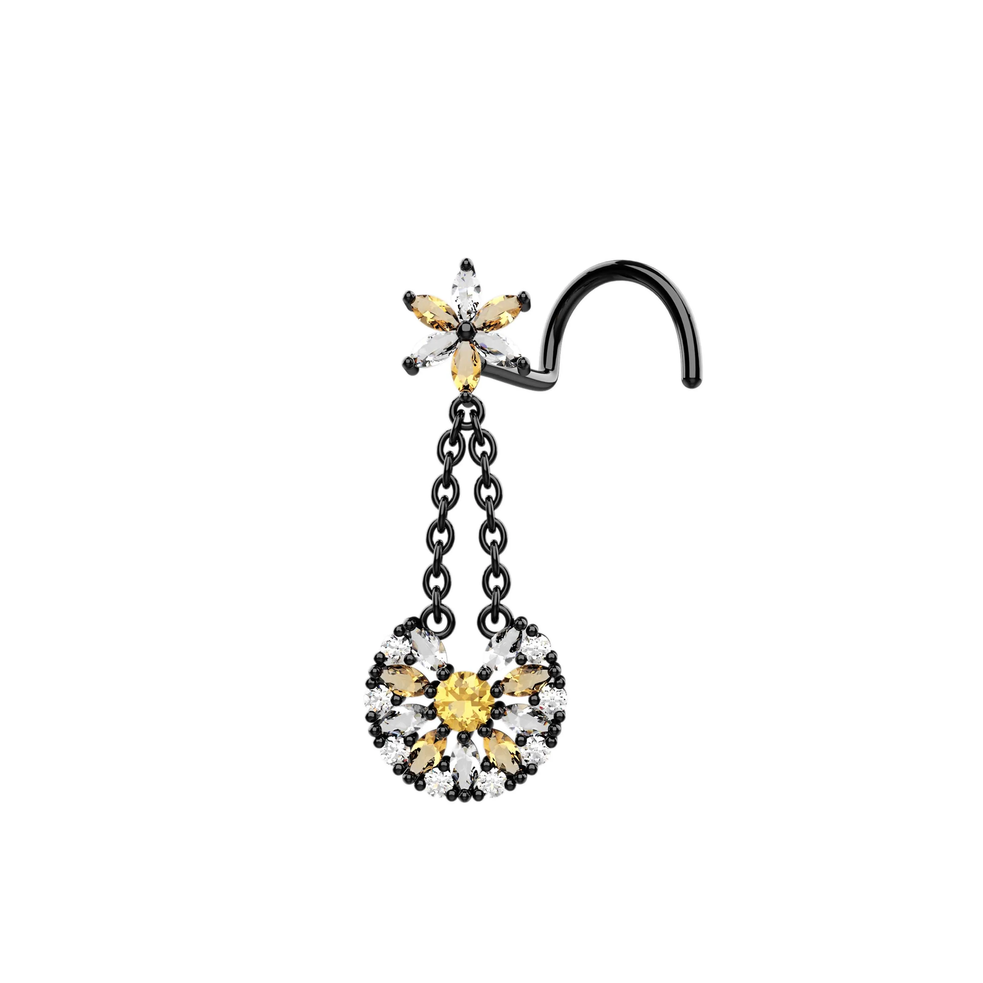 14K Gold Dangling Chain Nose Stud – Elegant Piercing Jewelry