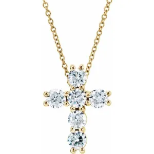 14K Yellow 1 3/8 CTW Natural Diamond Cross 18" Necklace