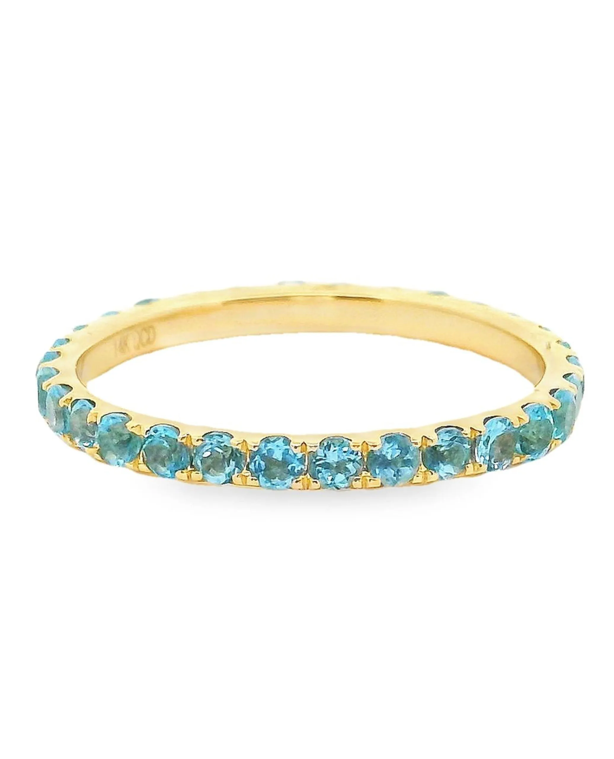 14K Yellow Gold 2mm Eternity Band with Blue Topaz