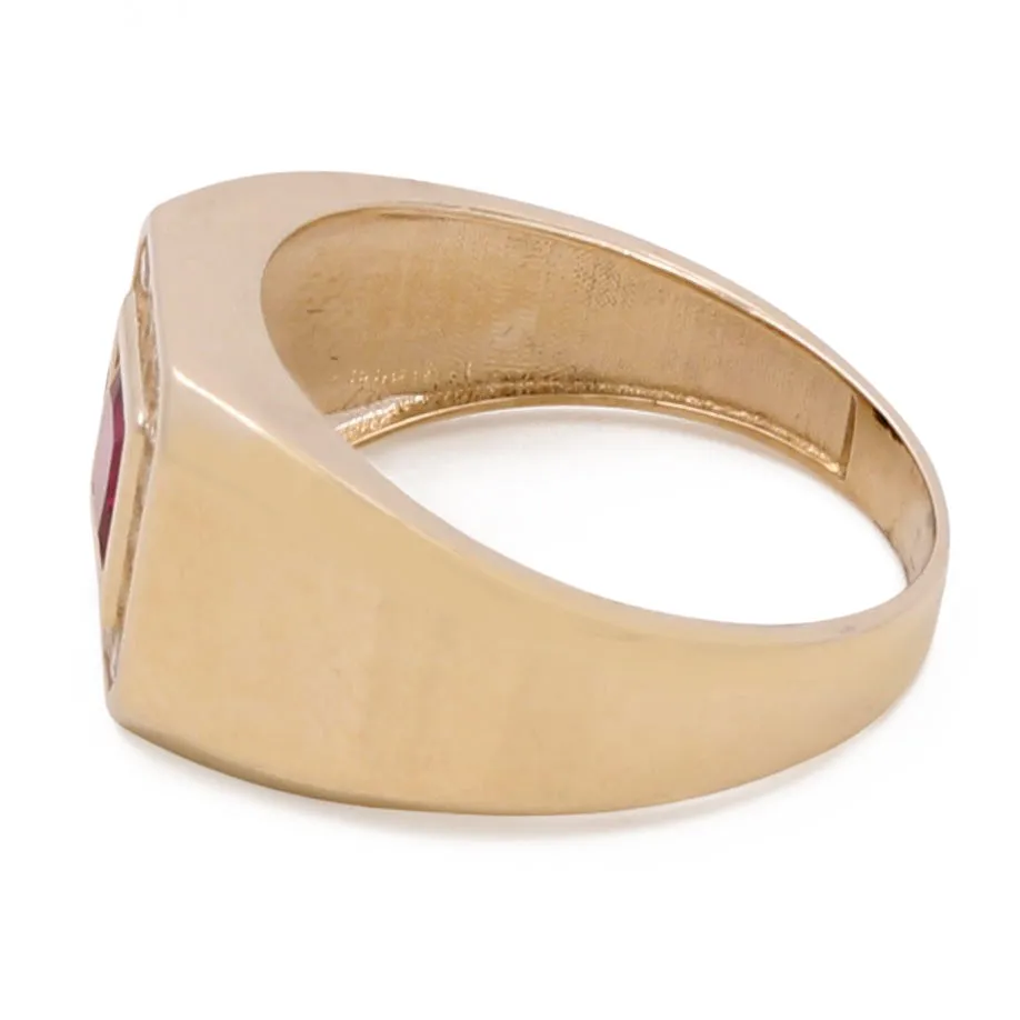 14K Yellow Gold Men's Ruby Ring with Cubic Zirconias