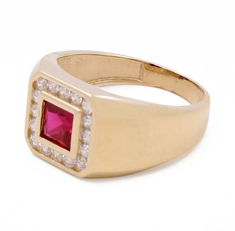 14K Yellow Gold Men's Ruby Ring with Cubic Zirconias