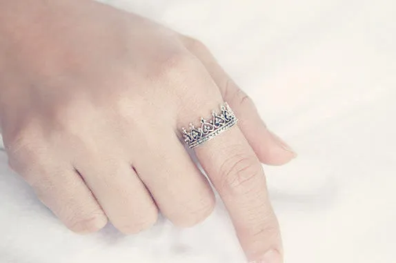 925 Sterling Silver Princess Crown Ring/ Queen Crown Ring Gift Idea Rocker Gothic Woman Jewelry -  Silver ring (SR-060)