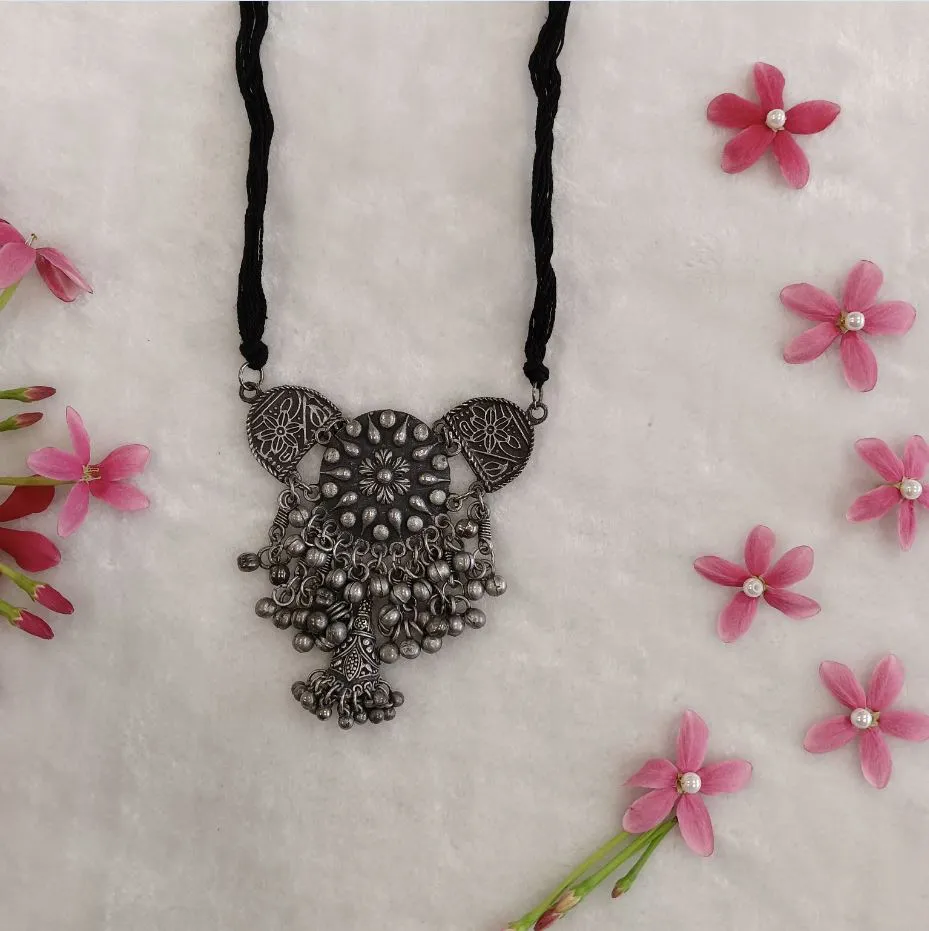 Antique Oxidised Silver Plated Choker Necklace- OXDNK 1755