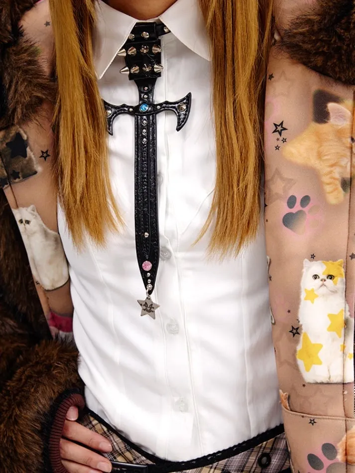 Black/Silver Studs Sword-Shaped Tie Choker