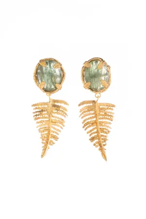 Botanical Nest Earrings With Fern Drop And Labradorite, Ruby Or Kyanite Gemstone