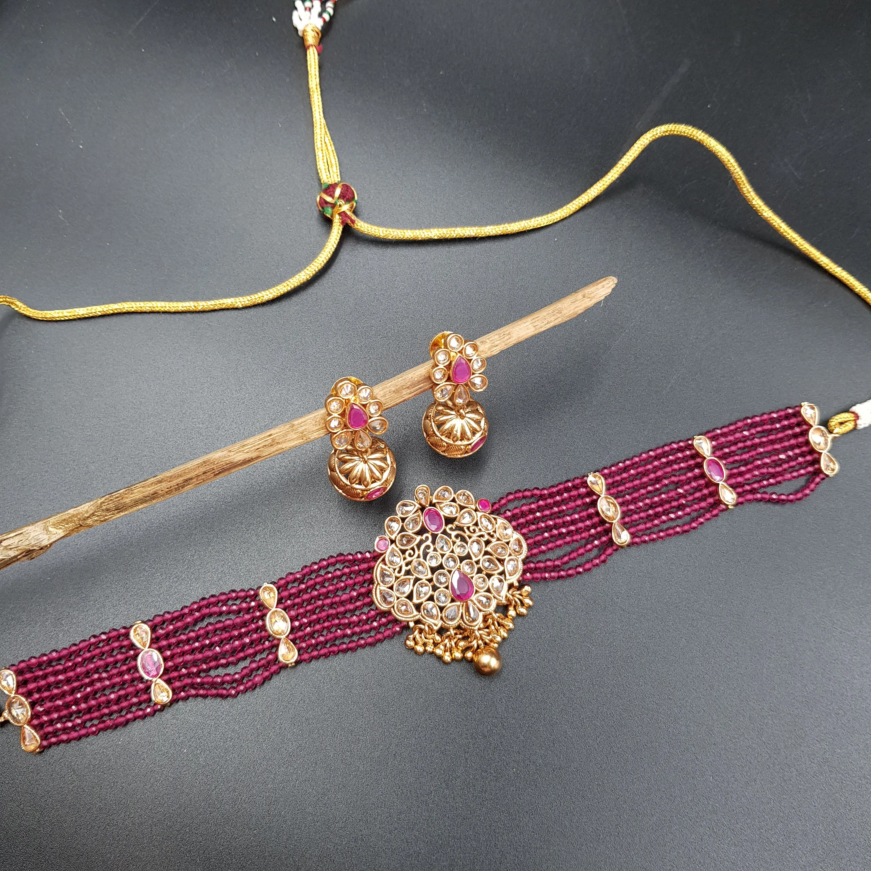 Choker Gold Look Necklace Set 3567-28