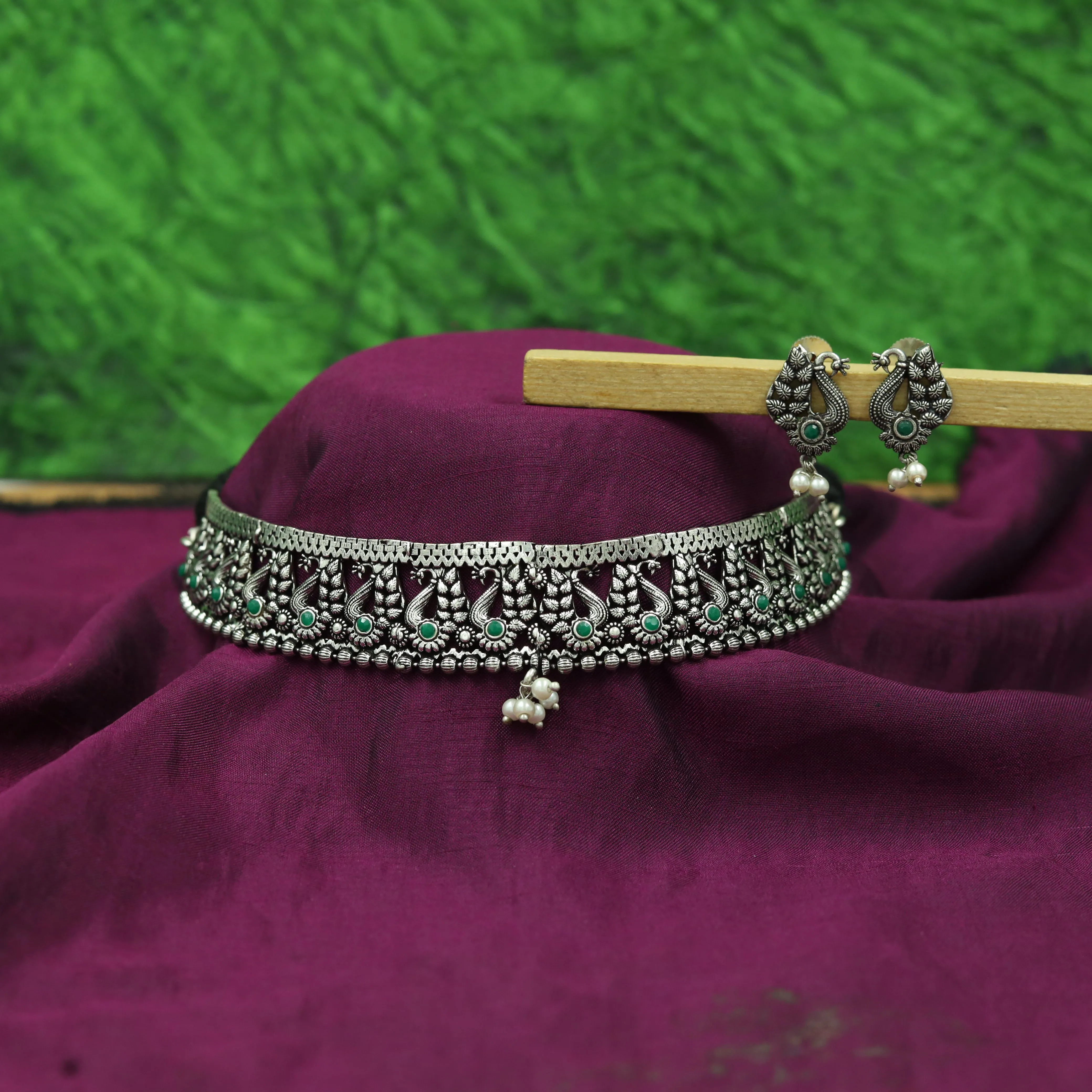 Choker Oxidized Necklace Set 4378-R