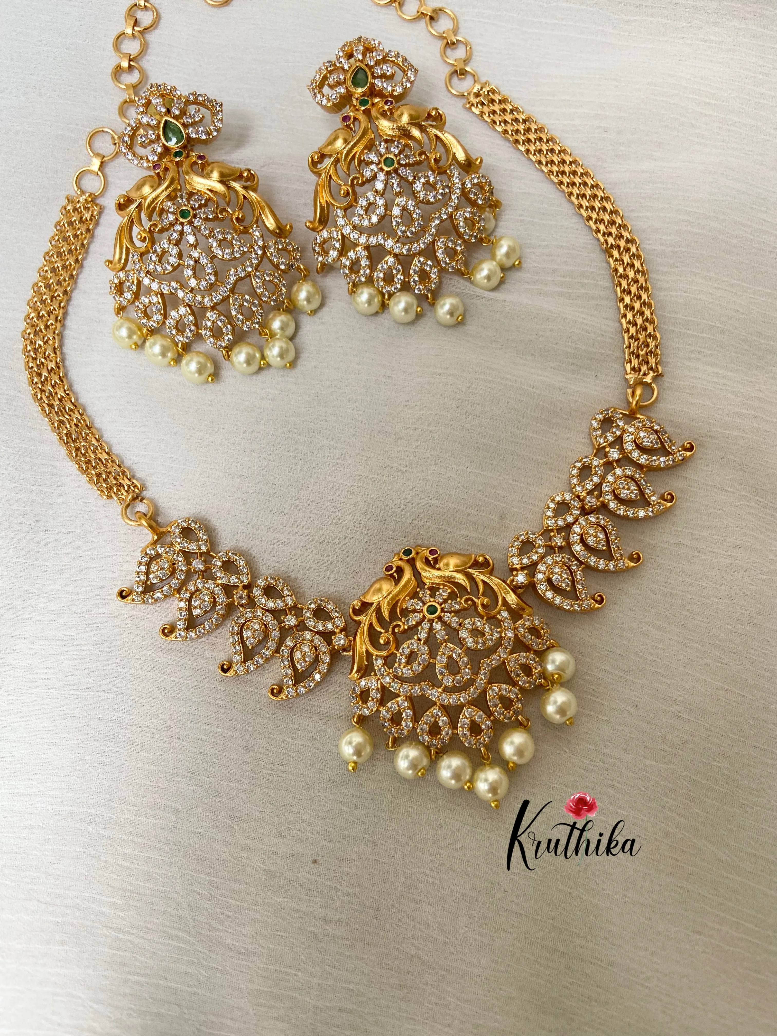 CZ Mango peacock choker NC467