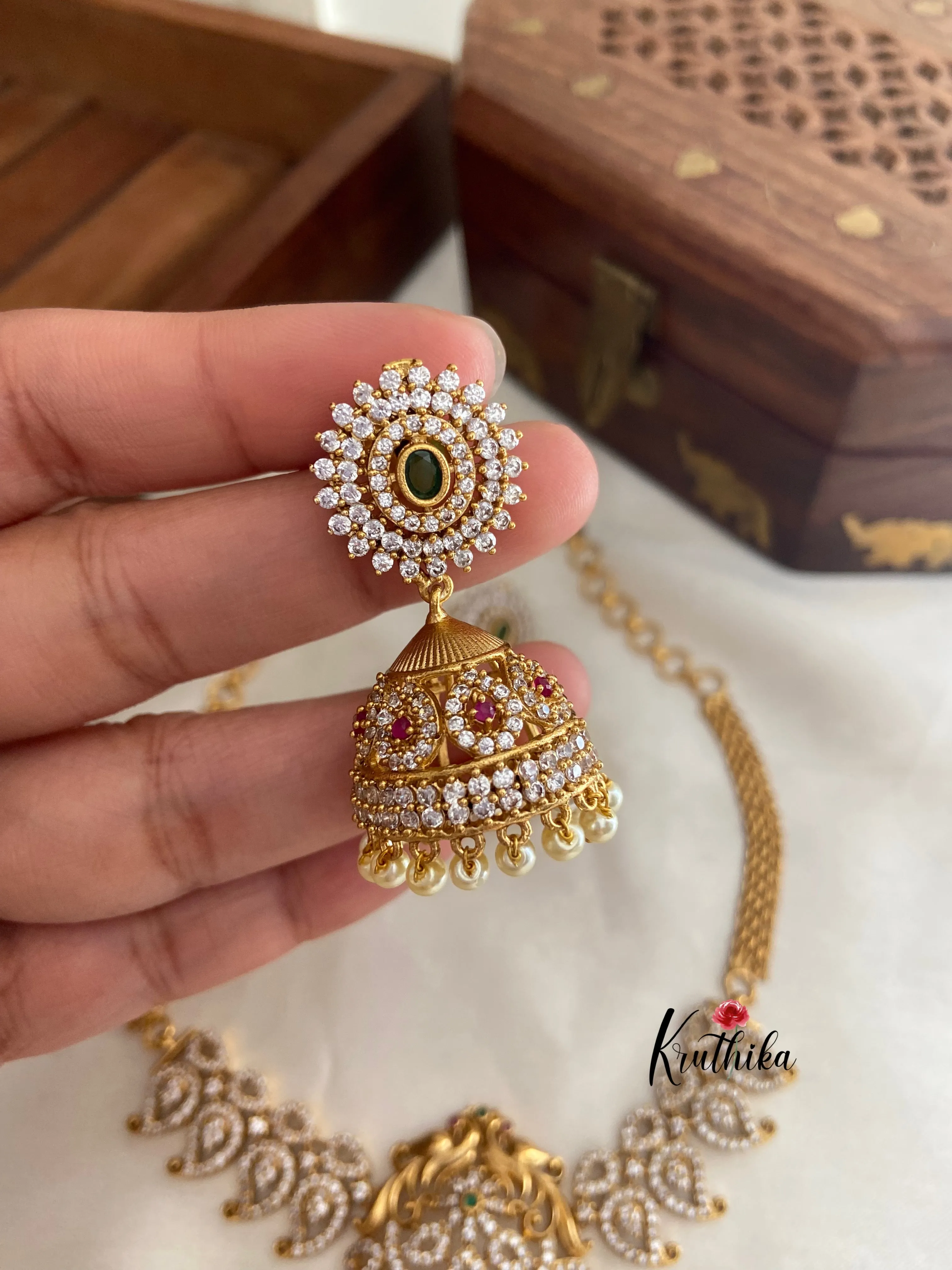 CZ Mango peacock choker with jhumkas NC720