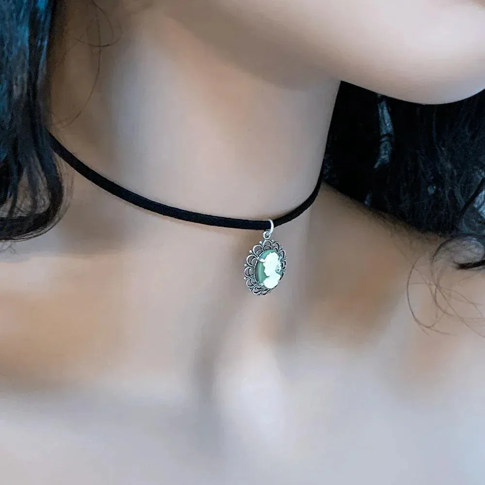 Dainty Victorian Green Cameo Choker Necklace