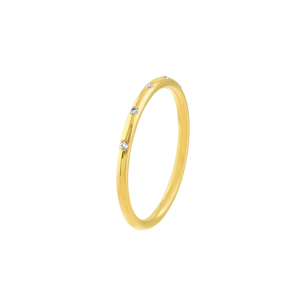 Diamond Stations Thin Band Ring | 14K Yellow Gold | Size 8