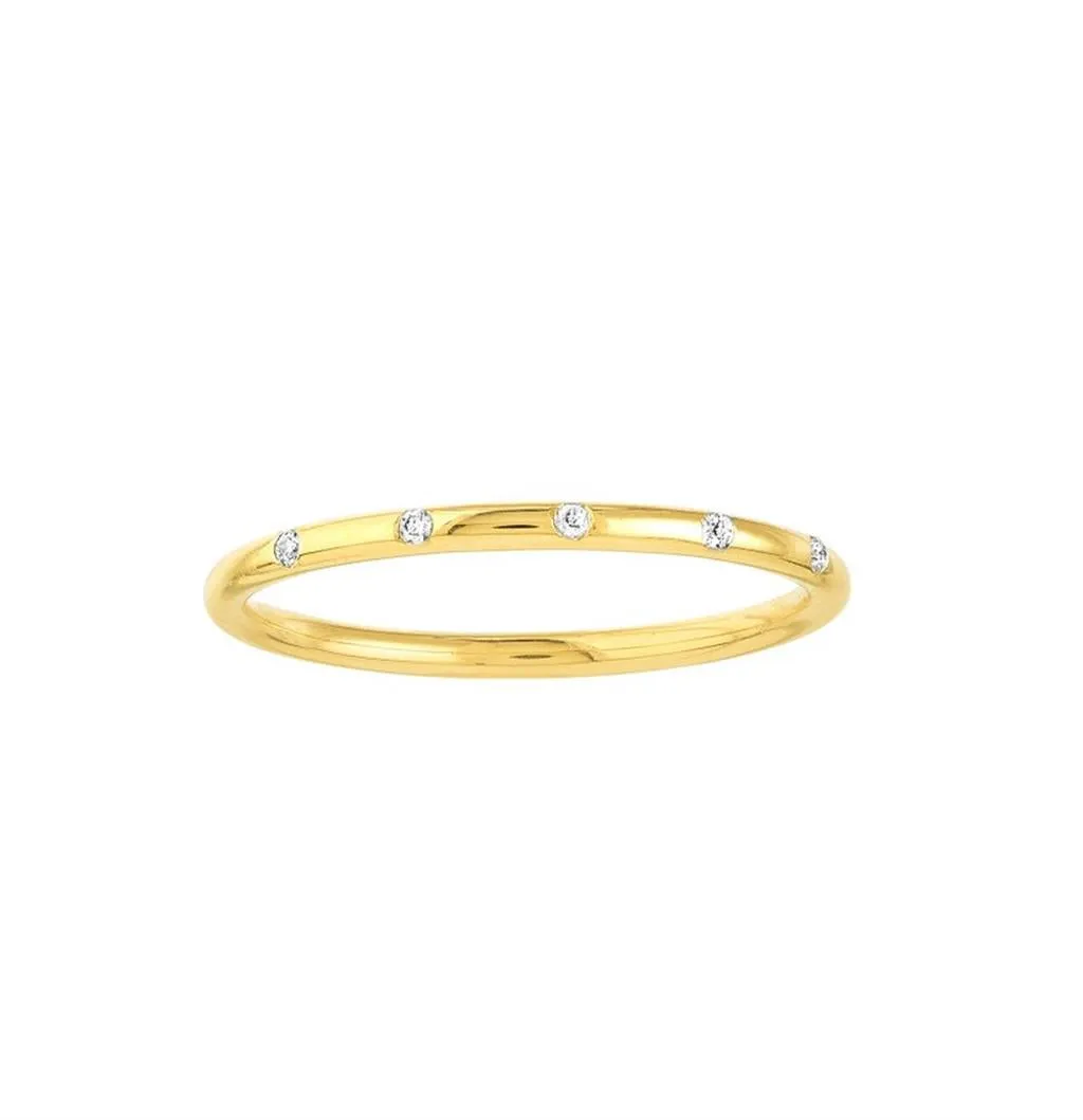 Diamond Stations Thin Band Ring | 14K Yellow Gold | Size 8