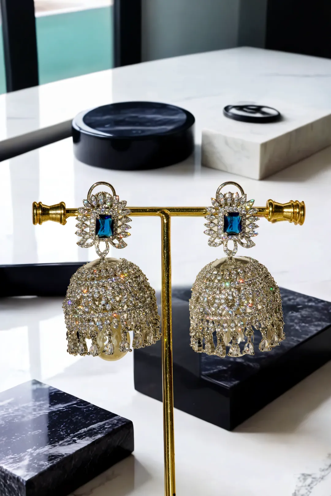 Erum - Rhodium-Plated Jhumka Earrings
