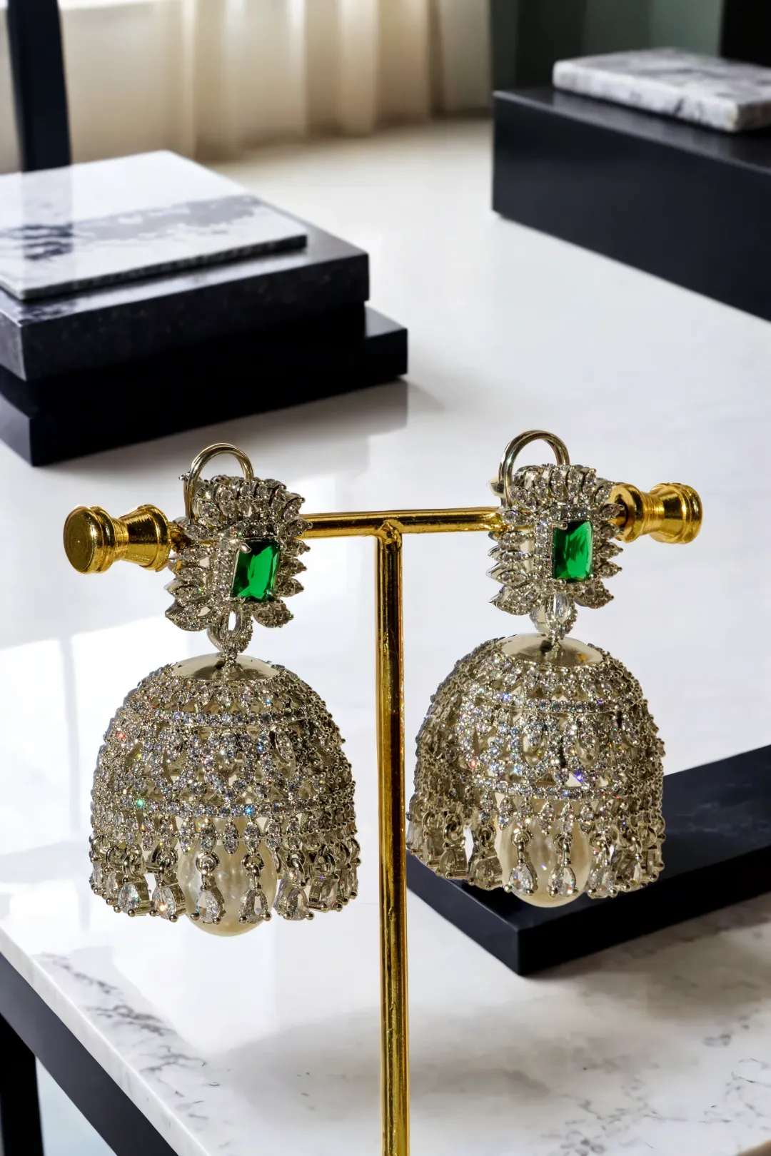 Erum - Rhodium-Plated Jhumka Earrings