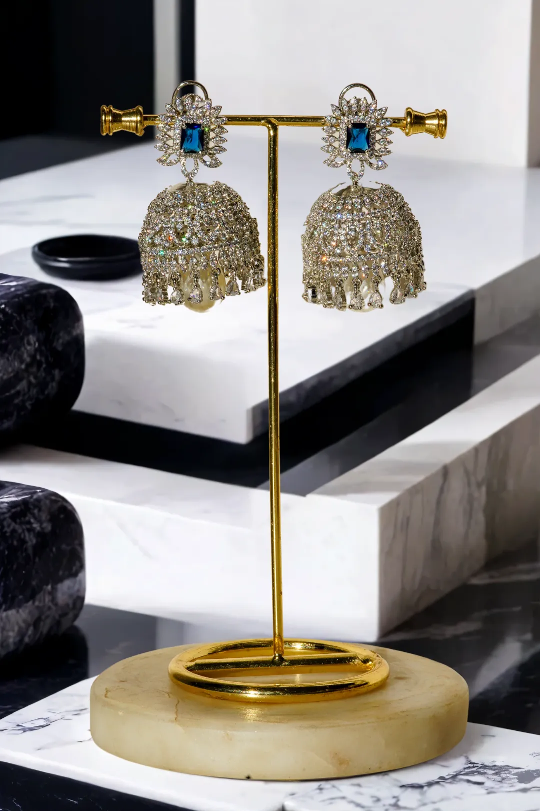 Erum - Rhodium-Plated Jhumka Earrings