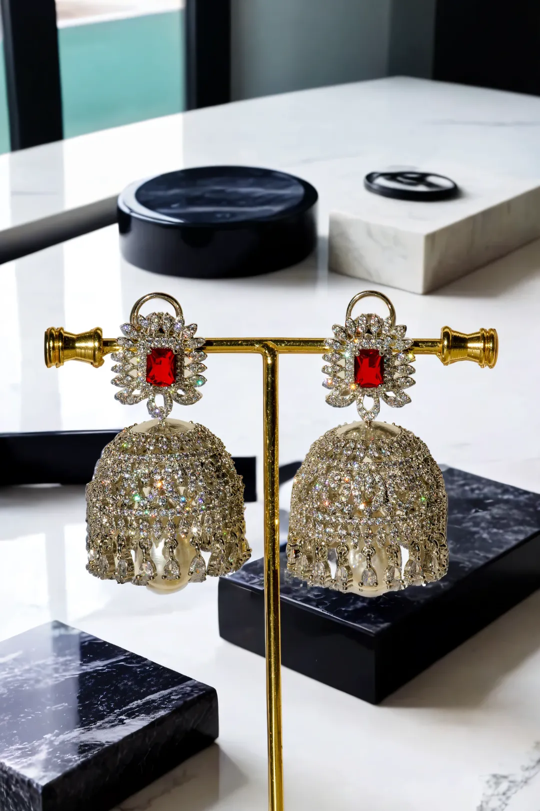 Erum - Rhodium-Plated Jhumka Earrings