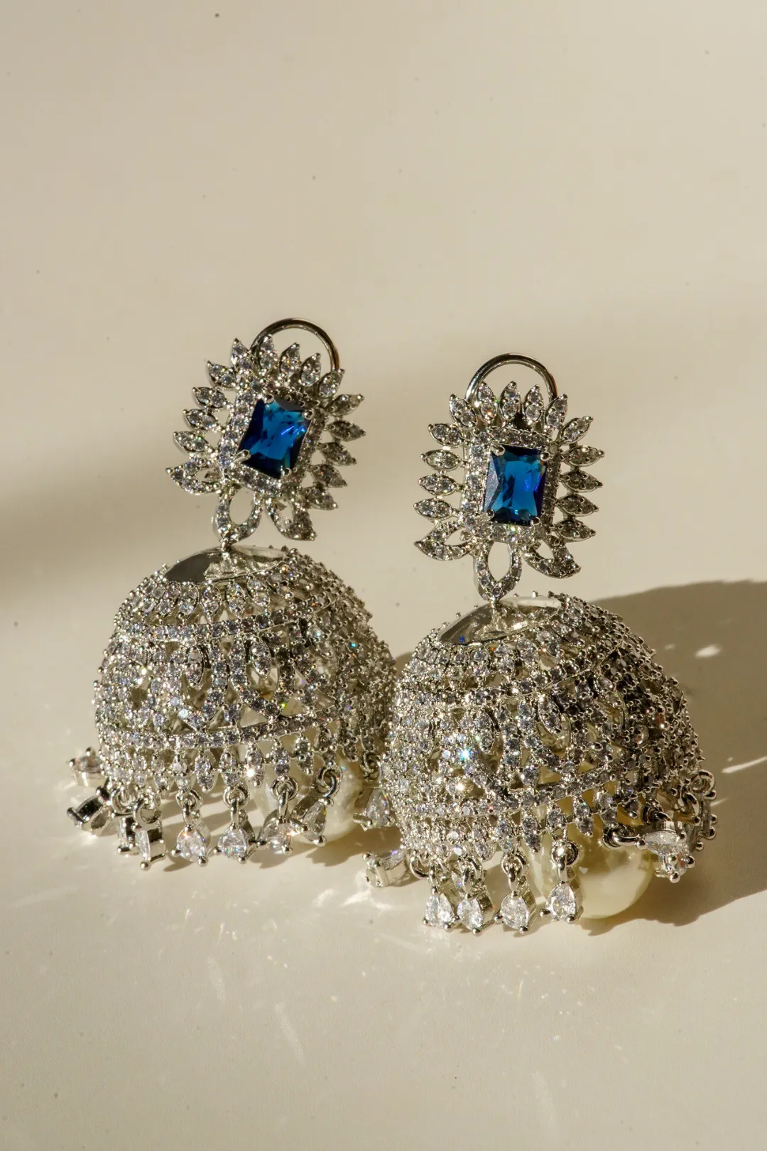 Erum - Rhodium-Plated Jhumka Earrings