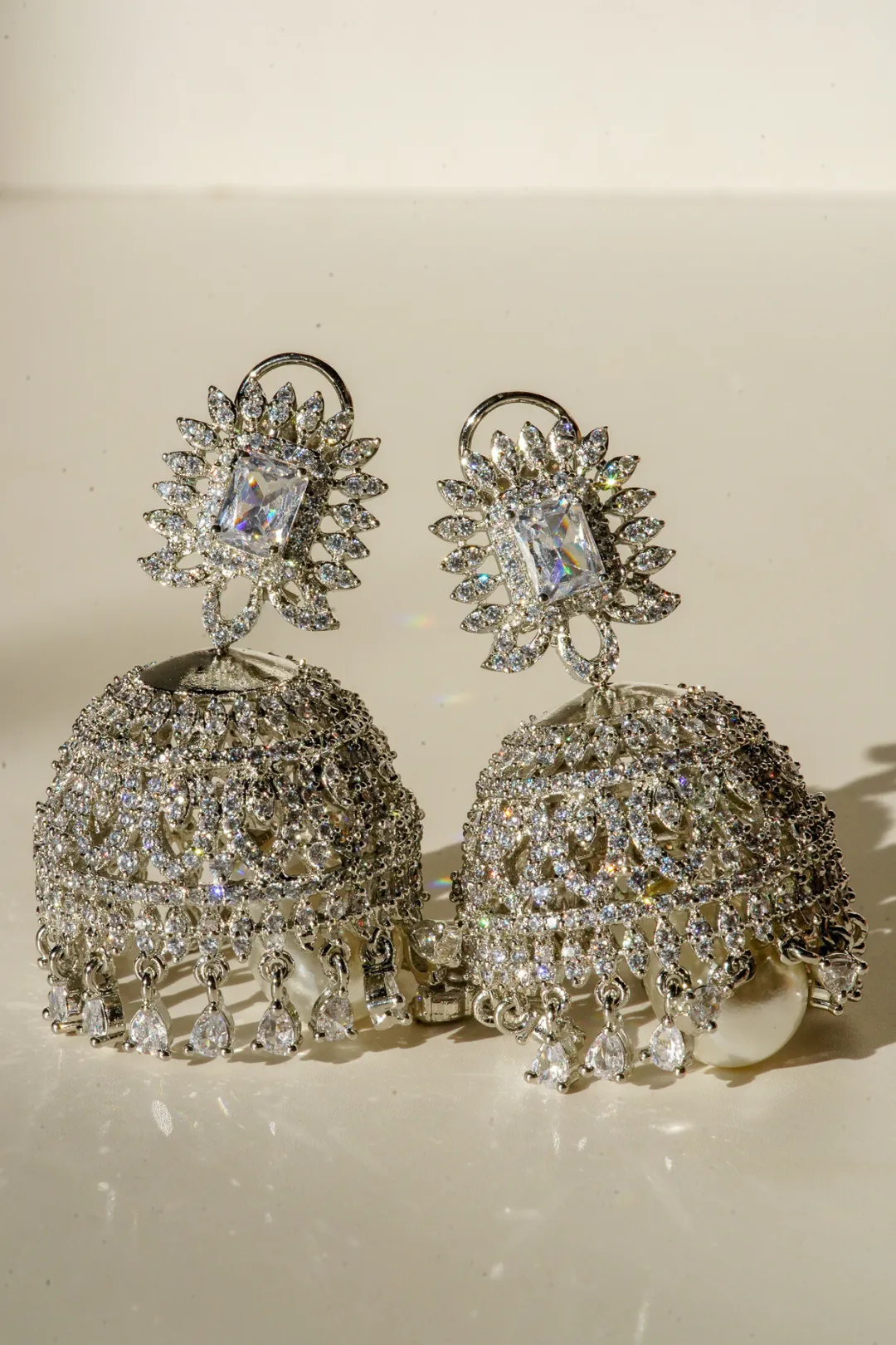 Erum - Rhodium-Plated Jhumka Earrings