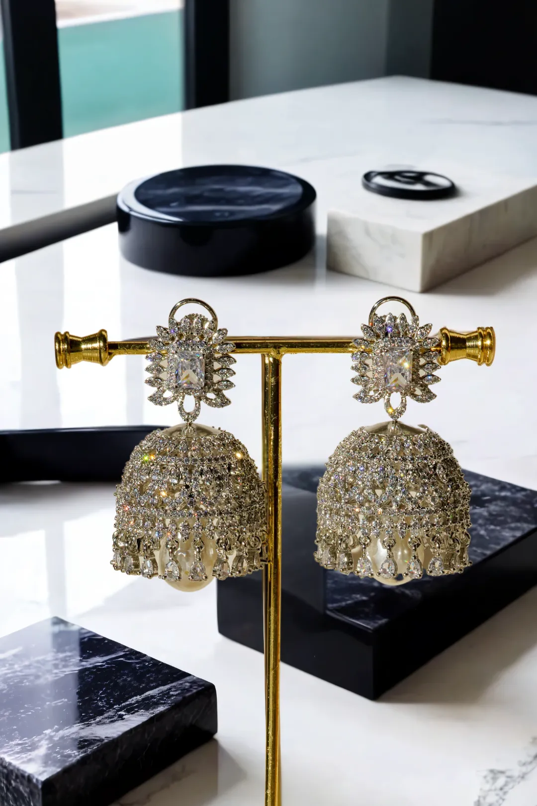 Erum - Rhodium-Plated Jhumka Earrings