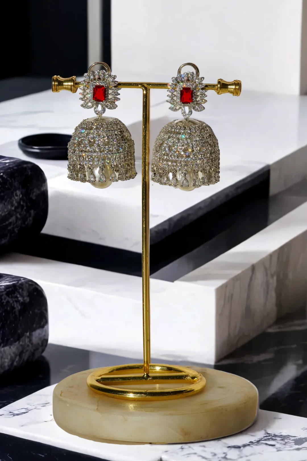 Erum - Rhodium-Plated Jhumka Earrings