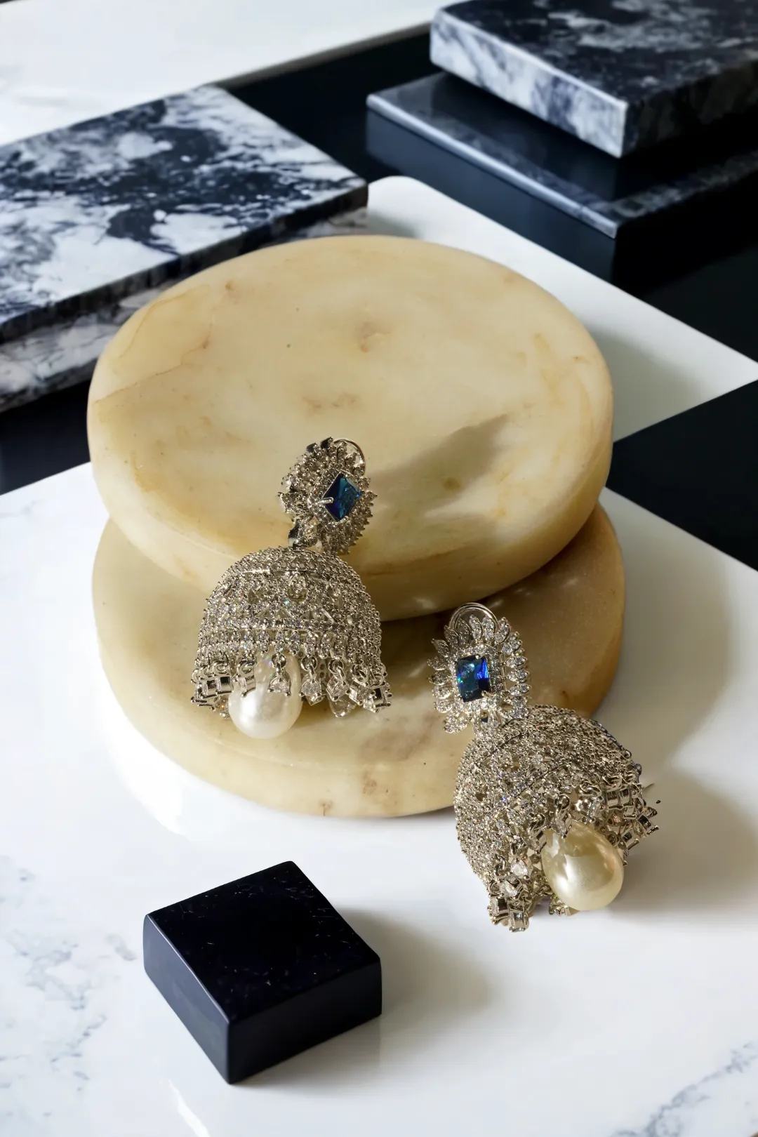 Erum - Rhodium-Plated Jhumka Earrings