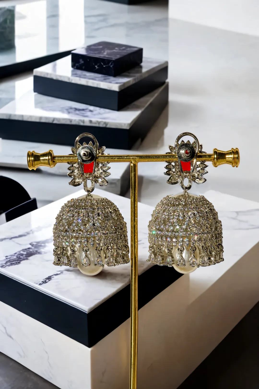 Erum - Rhodium-Plated Jhumka Earrings