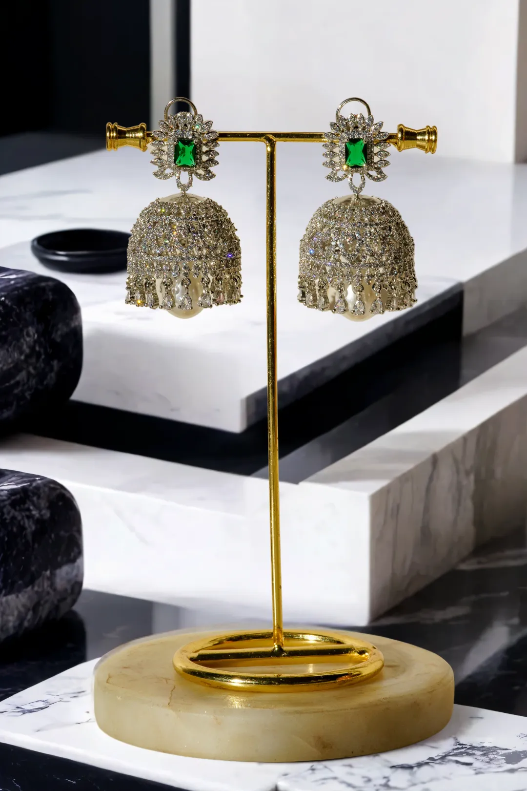 Erum - Rhodium-Plated Jhumka Earrings