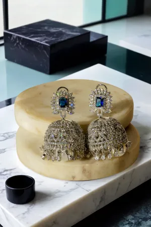 Erum - Rhodium-Plated Jhumka Earrings