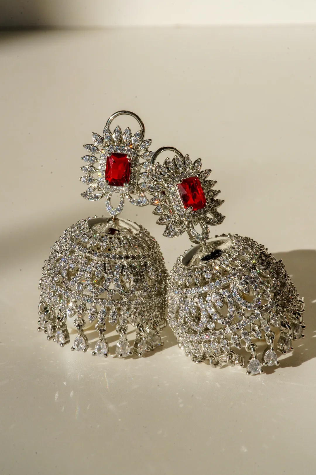 Erum - Rhodium-Plated Jhumka Earrings