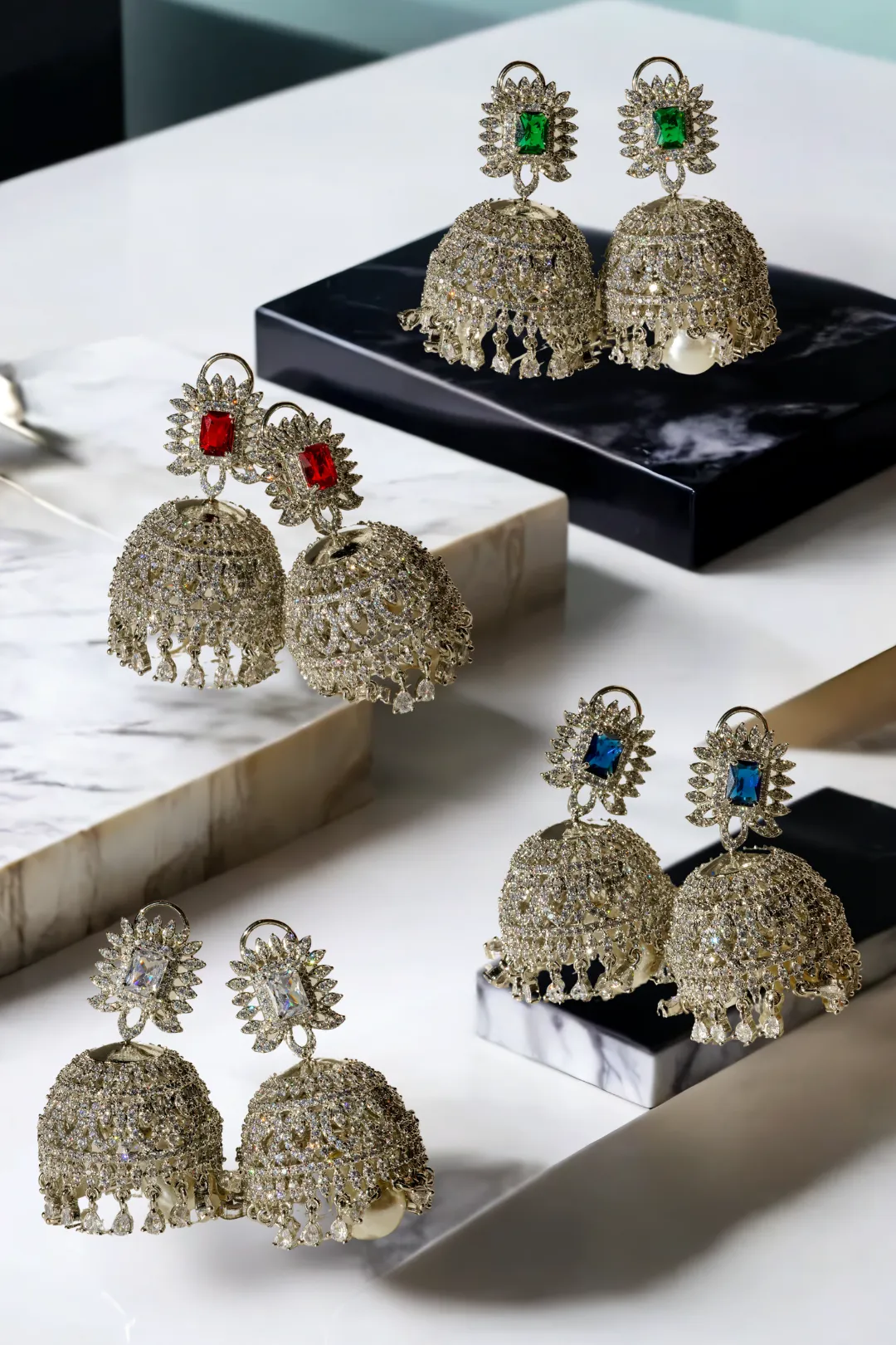 Erum - Rhodium-Plated Jhumka Earrings