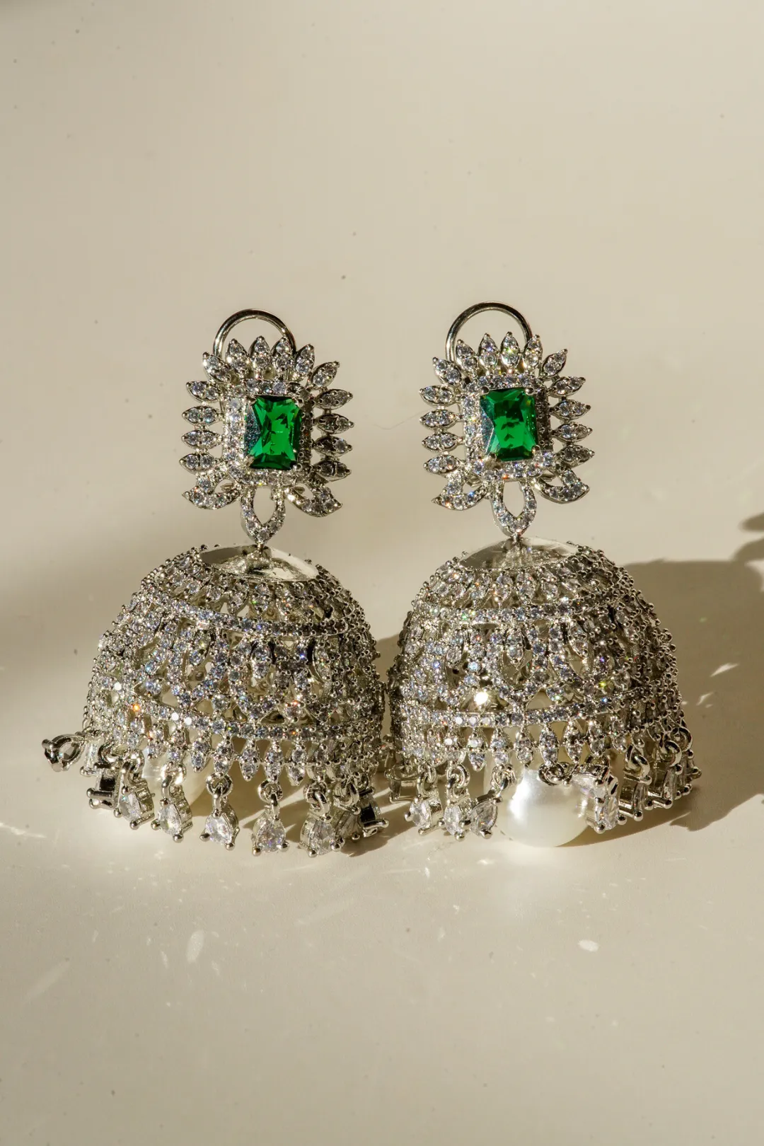 Erum - Rhodium-Plated Jhumka Earrings