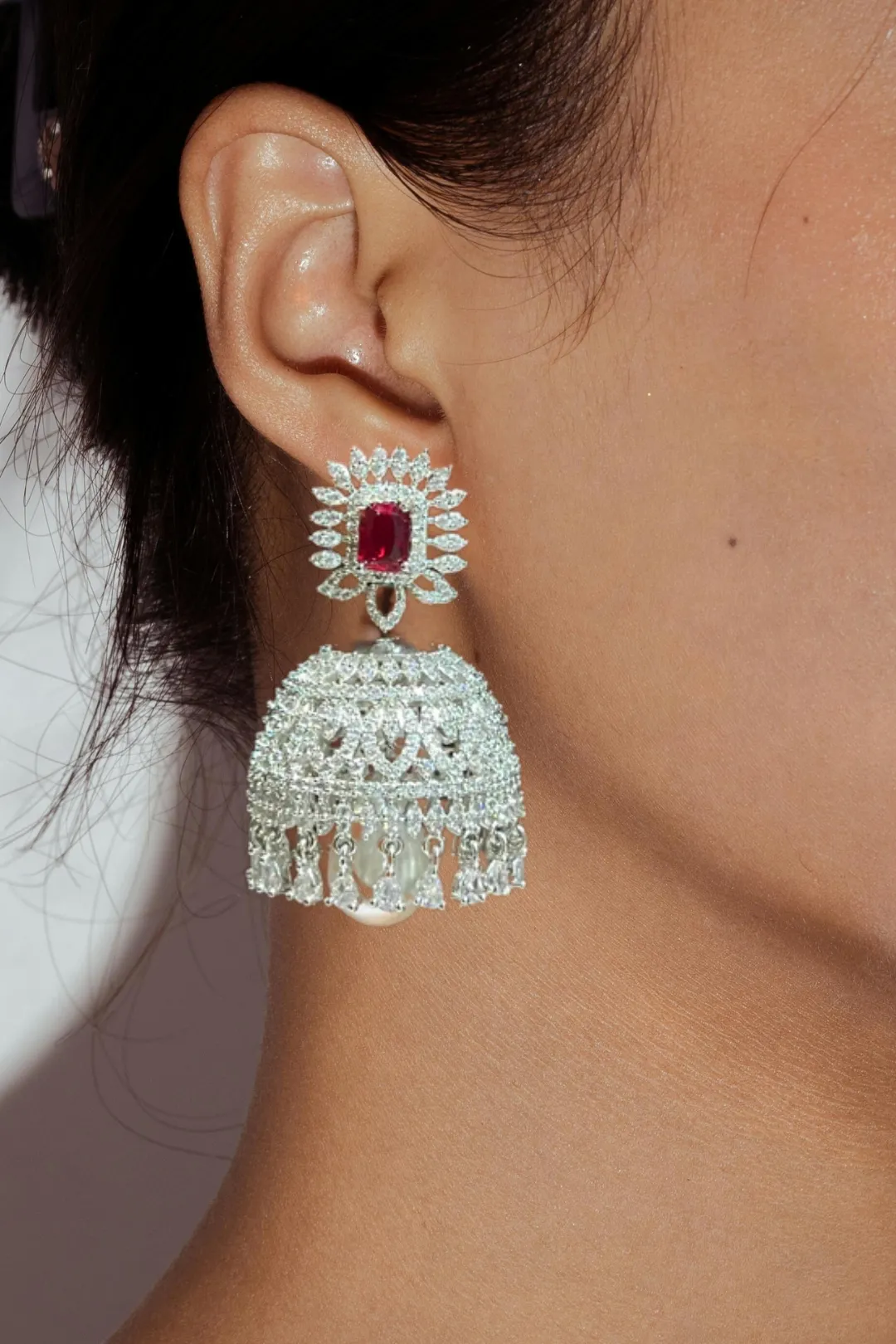 Erum - Rhodium-Plated Jhumka Earrings