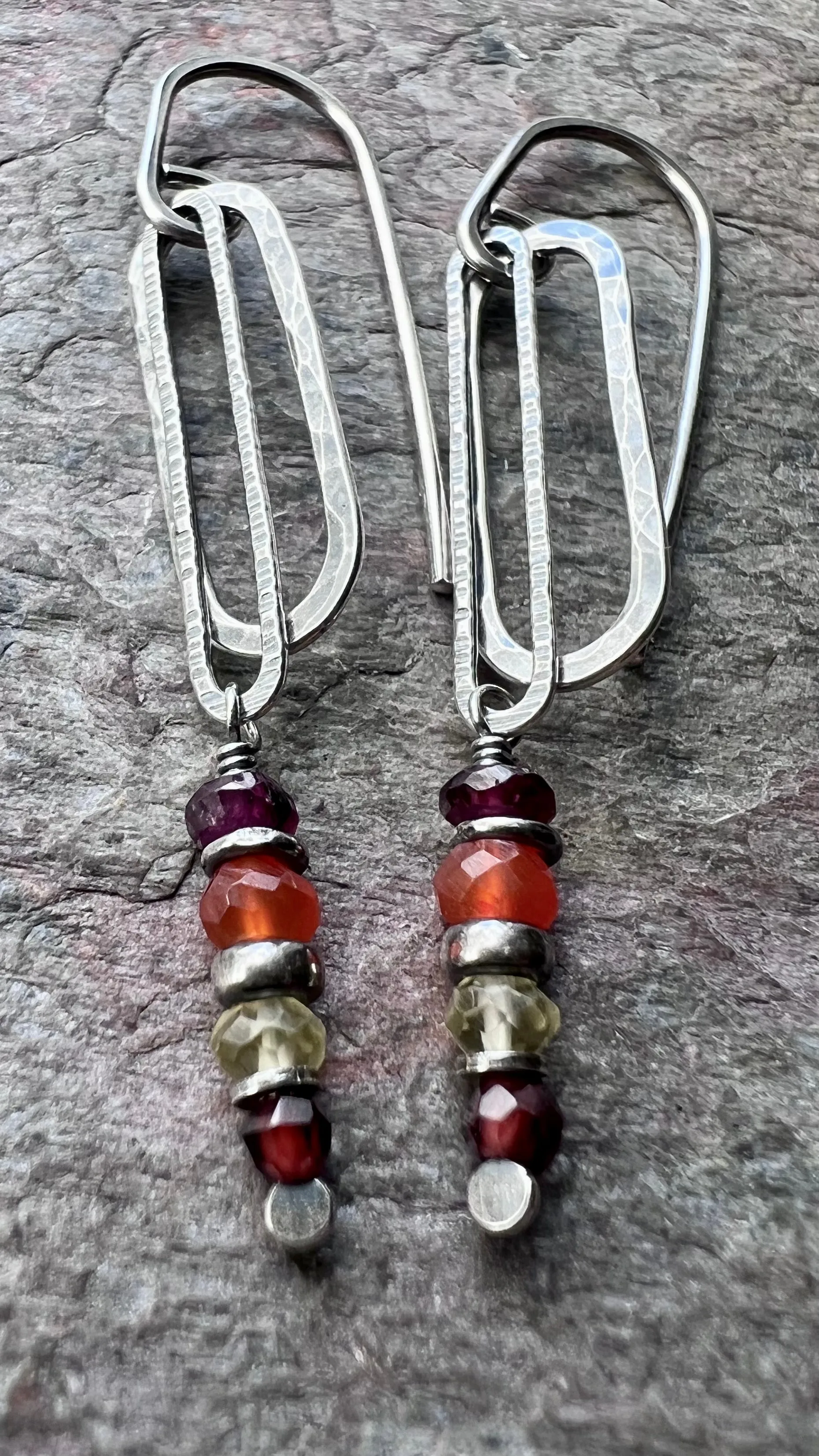 Garnet, Lemon Topaz, and Carnelian Sterling Silver Earrings