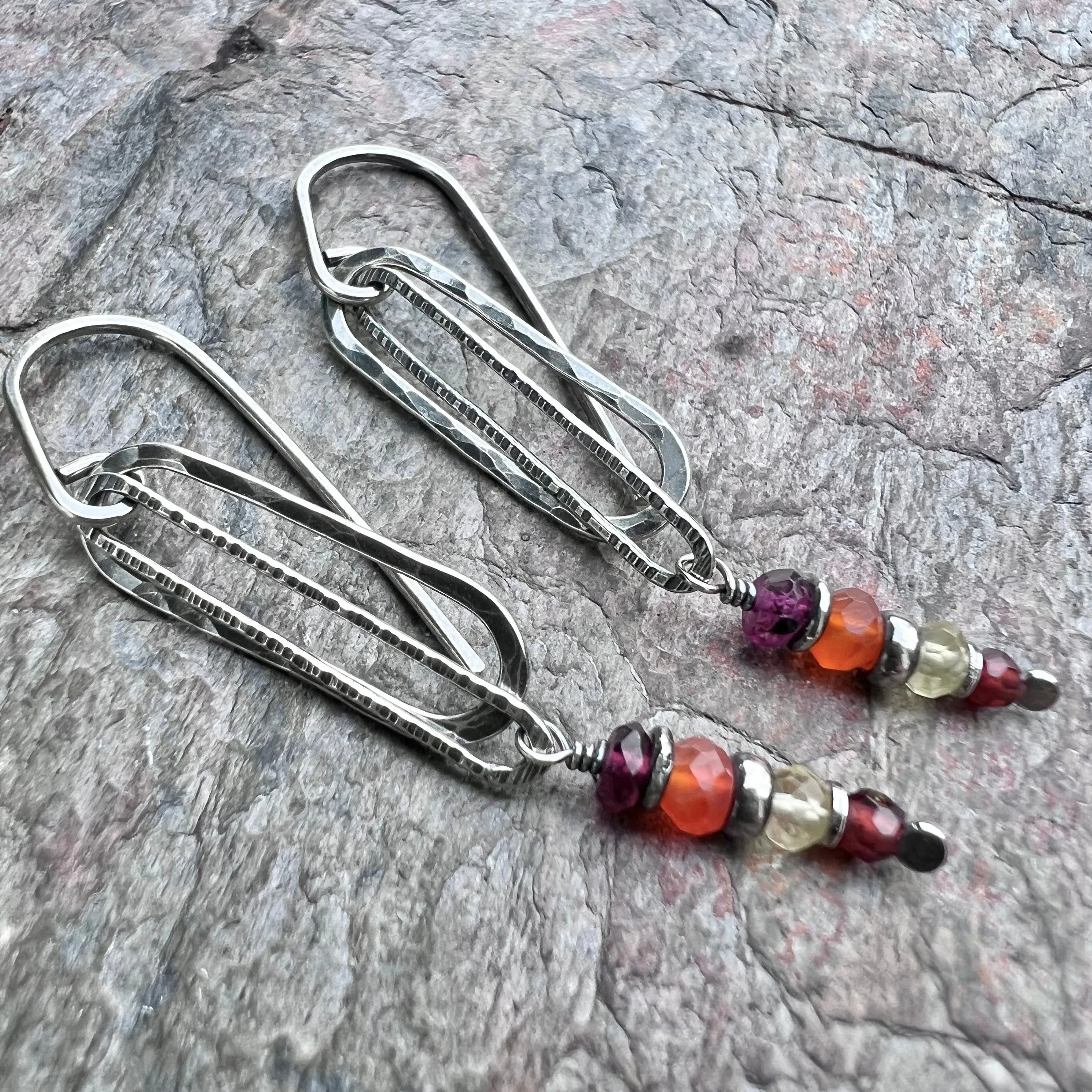 Garnet, Lemon Topaz, and Carnelian Sterling Silver Earrings