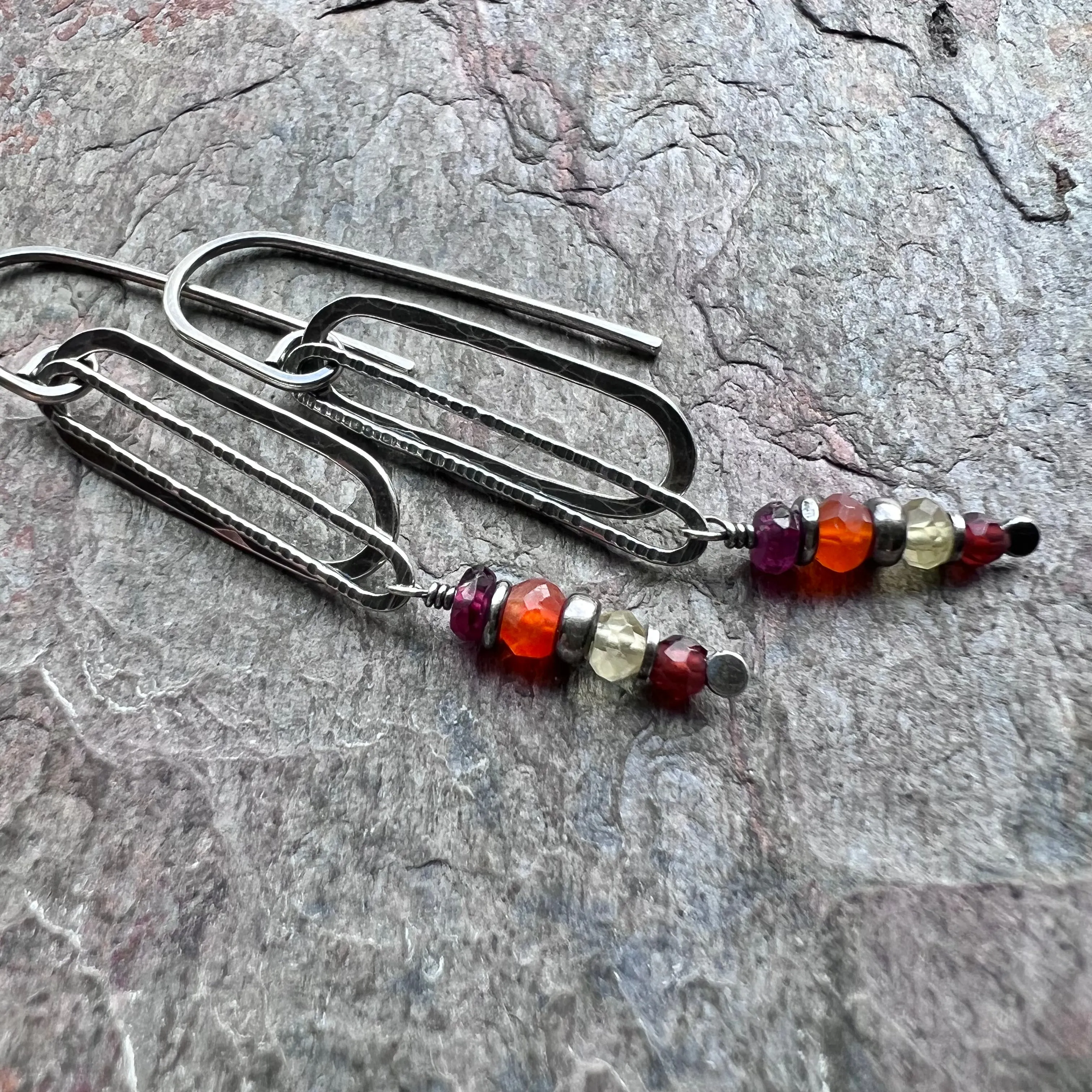Garnet, Lemon Topaz, and Carnelian Sterling Silver Earrings