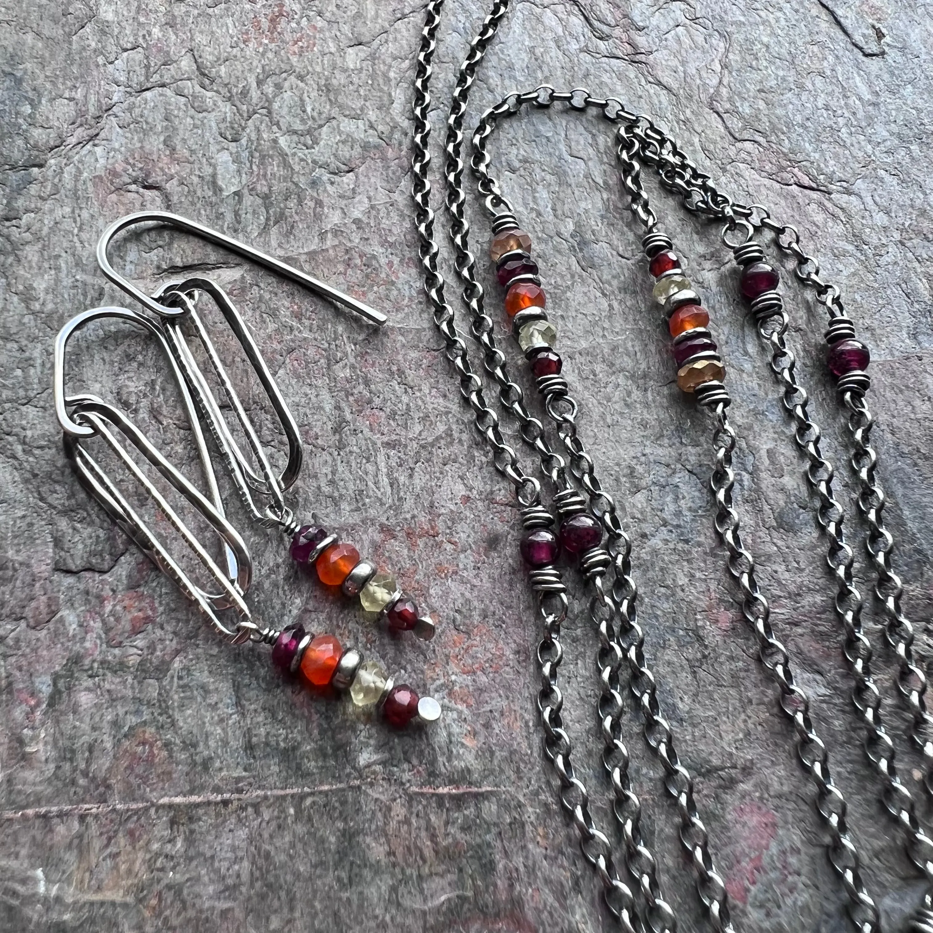 Garnet, Lemon Topaz, and Carnelian Sterling Silver Earrings