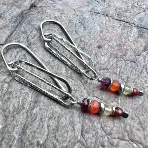 Garnet, Lemon Topaz, and Carnelian Sterling Silver Earrings