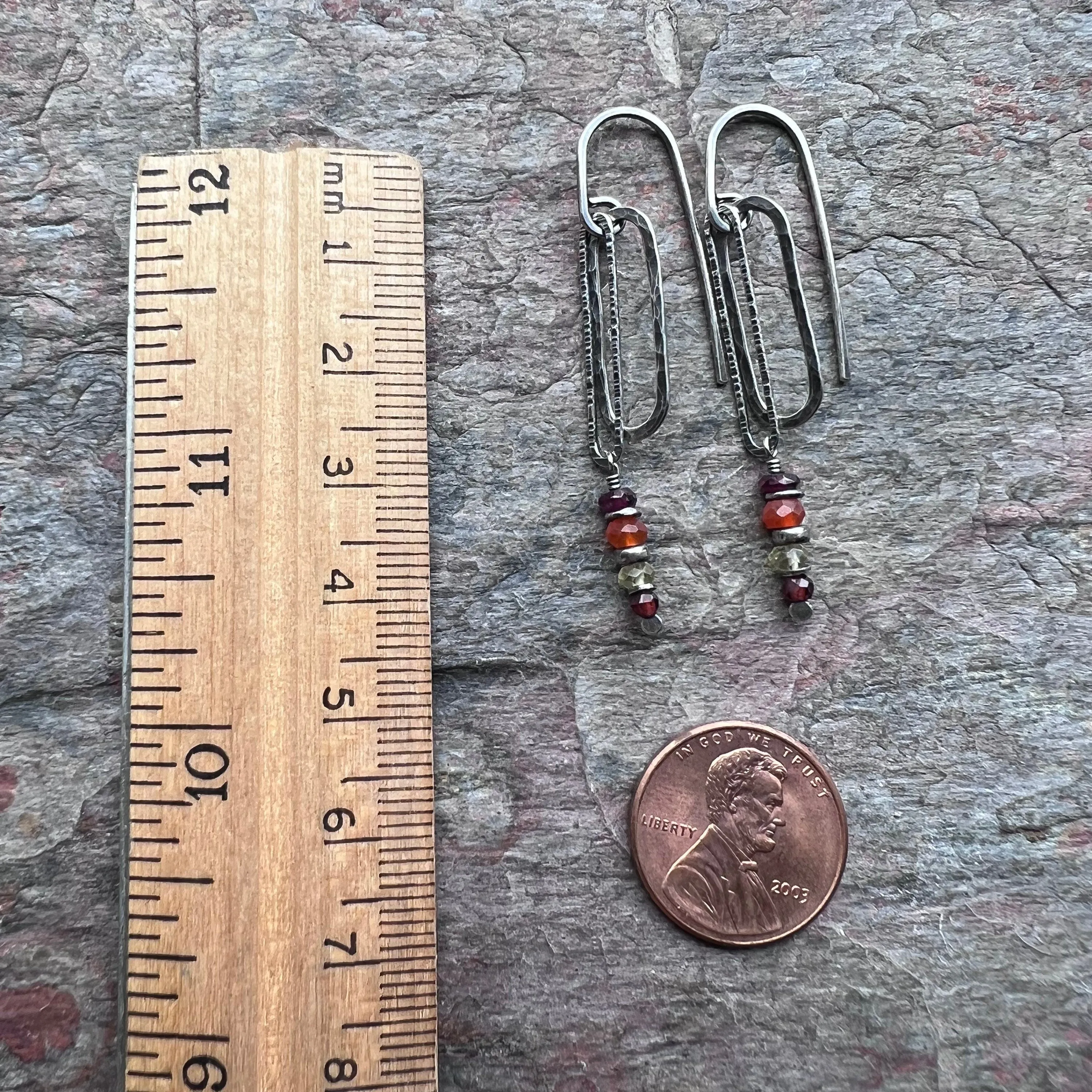 Garnet, Lemon Topaz, and Carnelian Sterling Silver Earrings