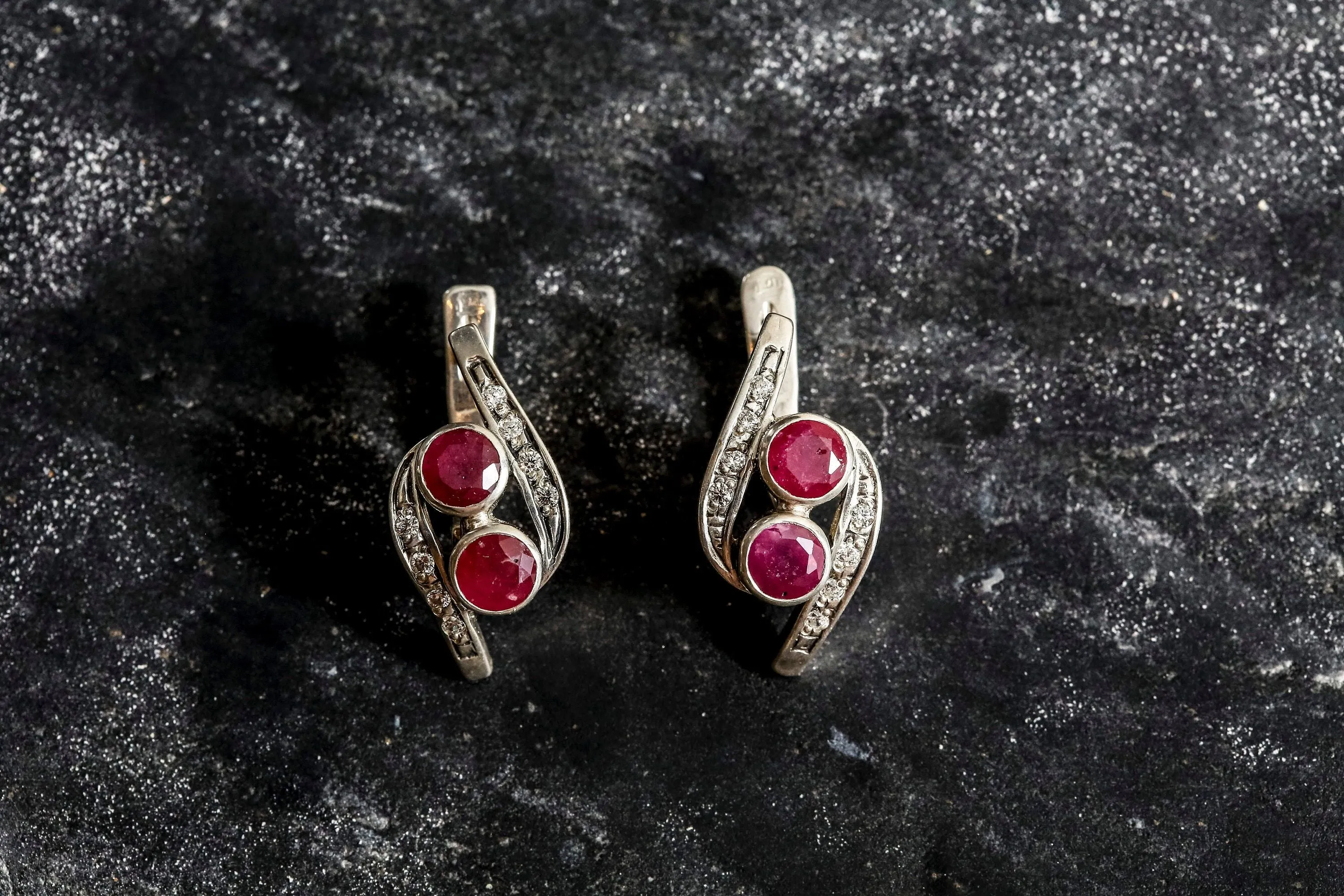 Genuine Ruby Earrings - Two Stone Vintage Earrings - Red Drop Earrings