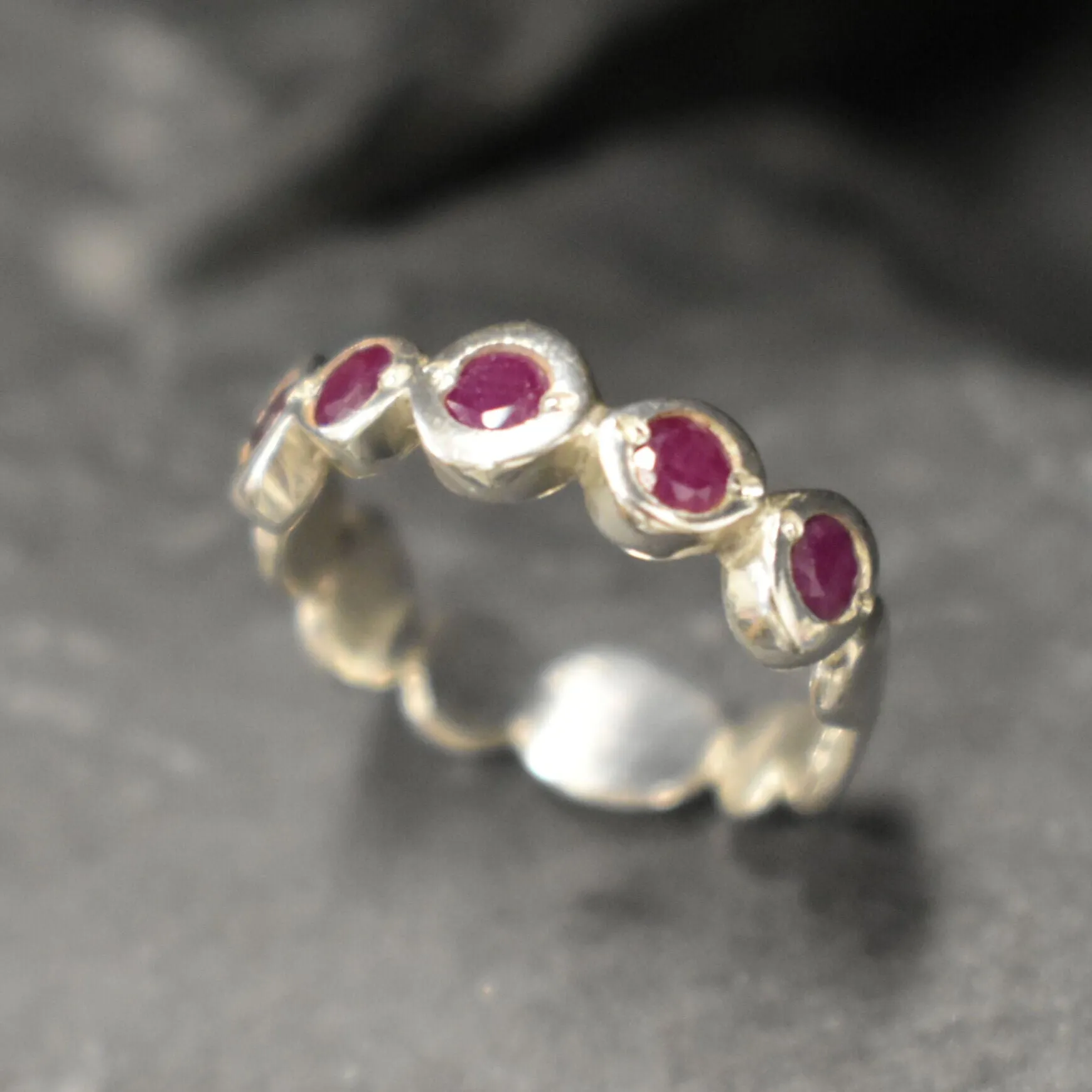 Genuine Ruby Ring - Red Half Eternity Band - July Birthstone Ring