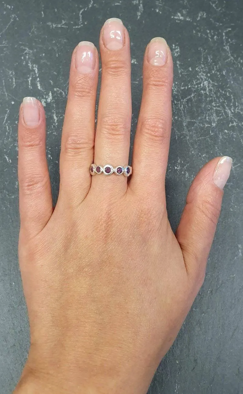 Genuine Ruby Ring - Red Half Eternity Band - July Birthstone Ring