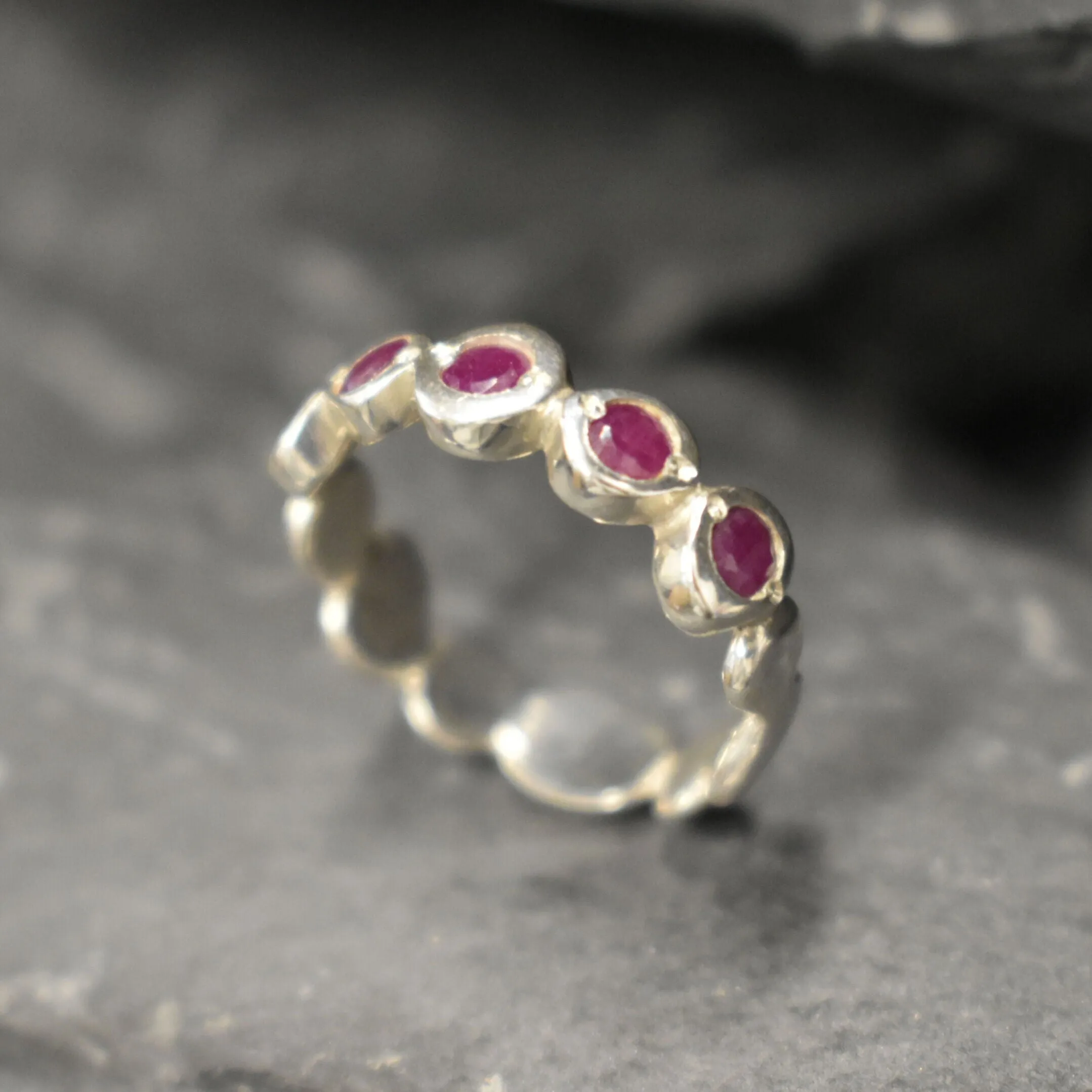 Genuine Ruby Ring - Red Half Eternity Band - July Birthstone Ring